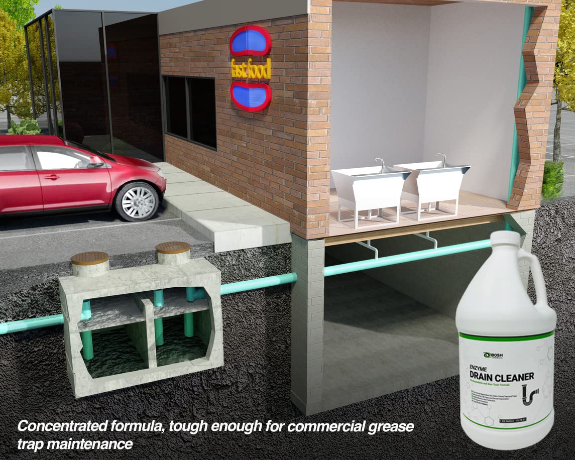 Bosh Chemical Enzyme Drain Cleaner | Attacks Grease, Fats, and Paper Buildup in Drains, Septic Tanks, Grease Traps, Pipes | Odor Control (1 Gallon)
