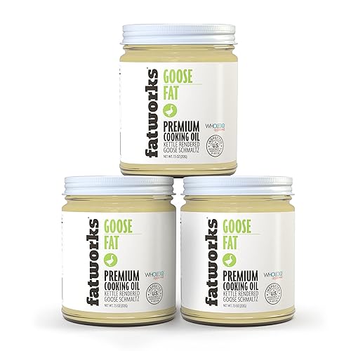 Fatworks, Premium USDA Goose Fat 3 pack, Ultimate Cooking Oil for Gourmet Frying and Baking. Hormone, antibiotic free, WHOLE30 APPROVED, KETO, PALEO