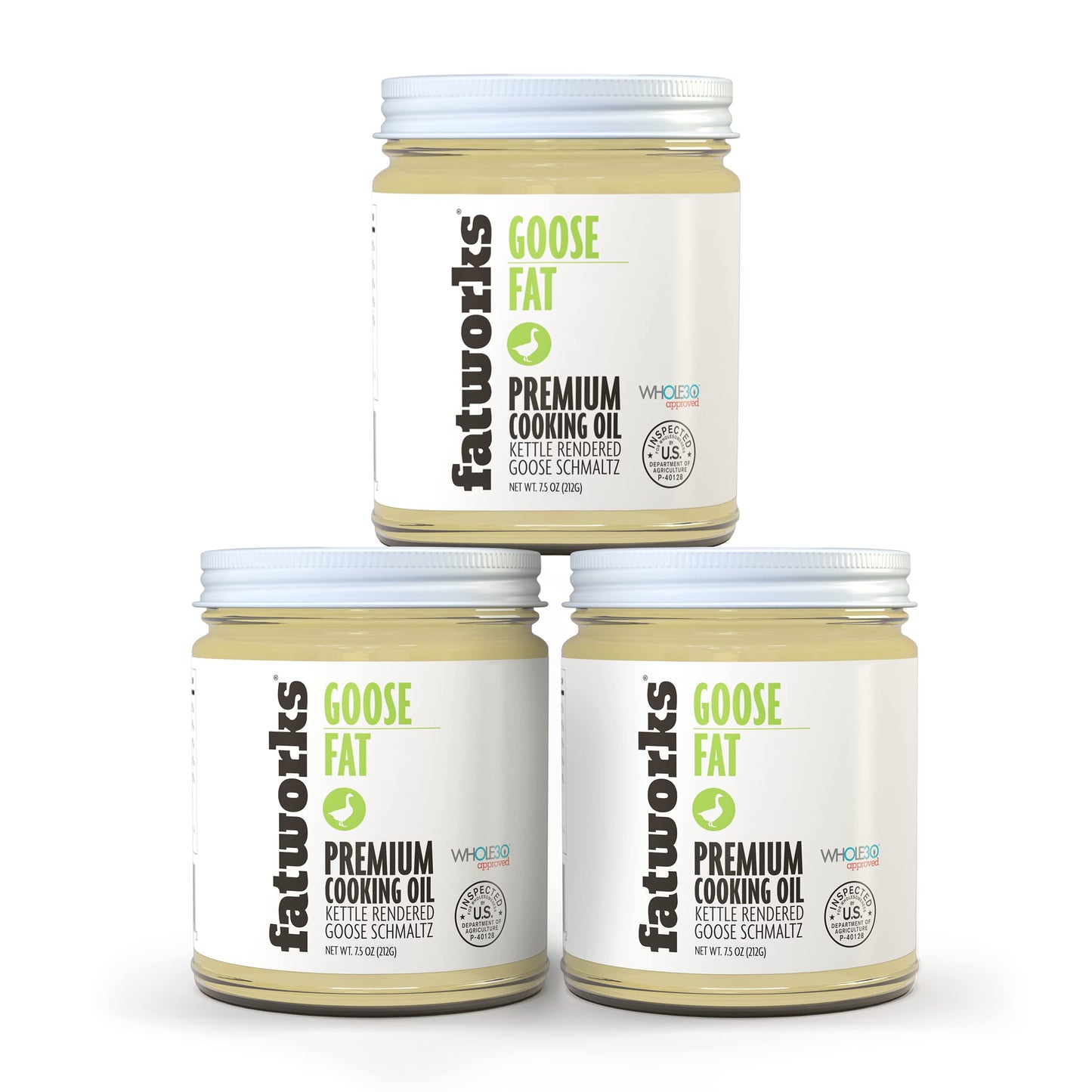Fatworks, Premium USDA Goose Fat 3 pack, Ultimate Cooking Oil for Gourmet Frying and Baking. Hormone, antibiotic free, WHOLE30 APPROVED, KETO, PALEO