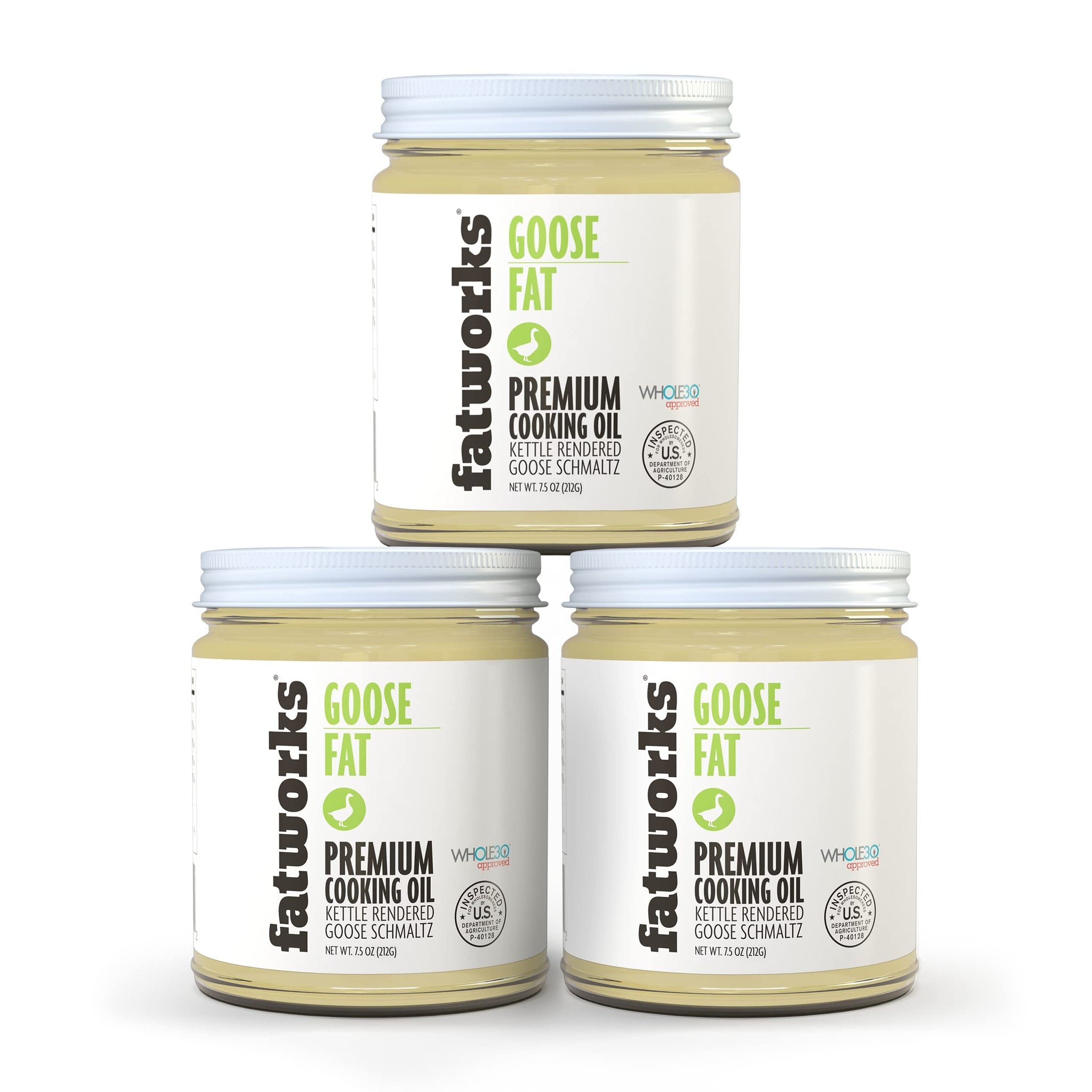 Fatworks, Premium USDA Goose Fat 3 pack, Ultimate Cooking Oil for Gourmet Frying and Baking. Hormone, antibiotic free, WHOLE30 APPROVED, KETO, PALEO