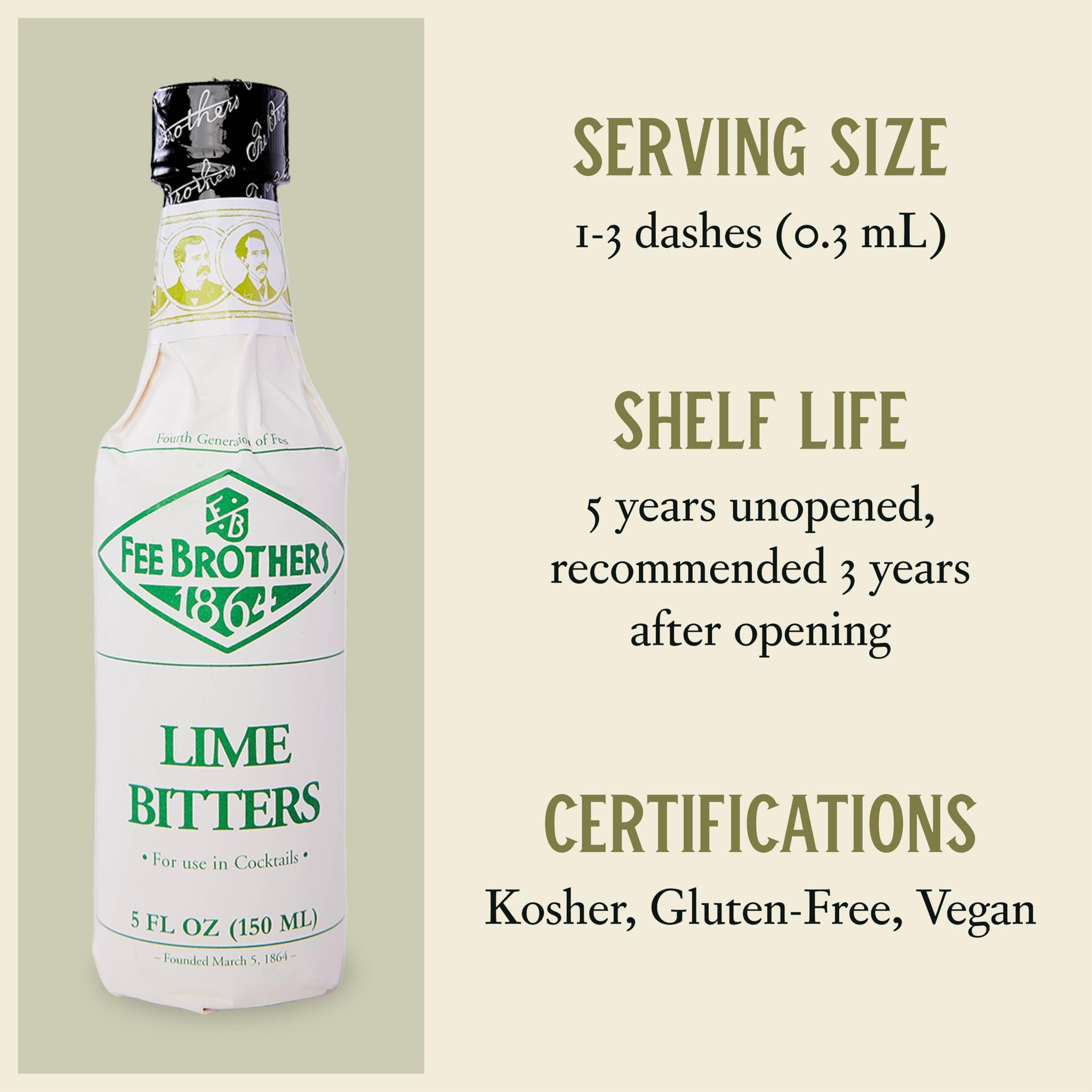 Fee Brothers Lime Cocktail Bitters - Aromatic Cocktail Mixer & Concentrated Flavoring, Gluten Free, Vegan-Friendly, 5 fl oz