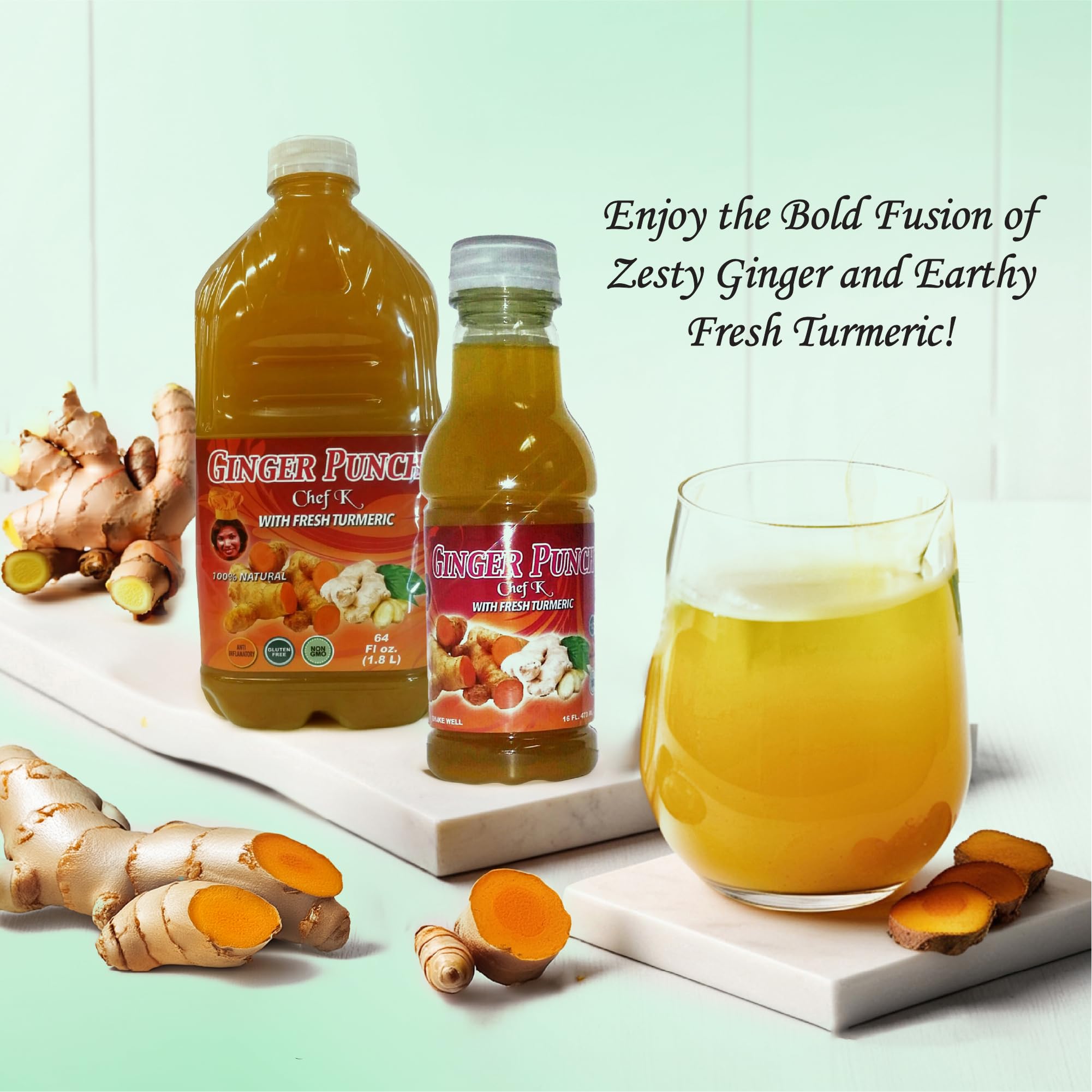 Chef K, Inc. | Ginger Punch with Fresh Turmeric - 16 oz | ImmuneBoosting Ginger Drink
