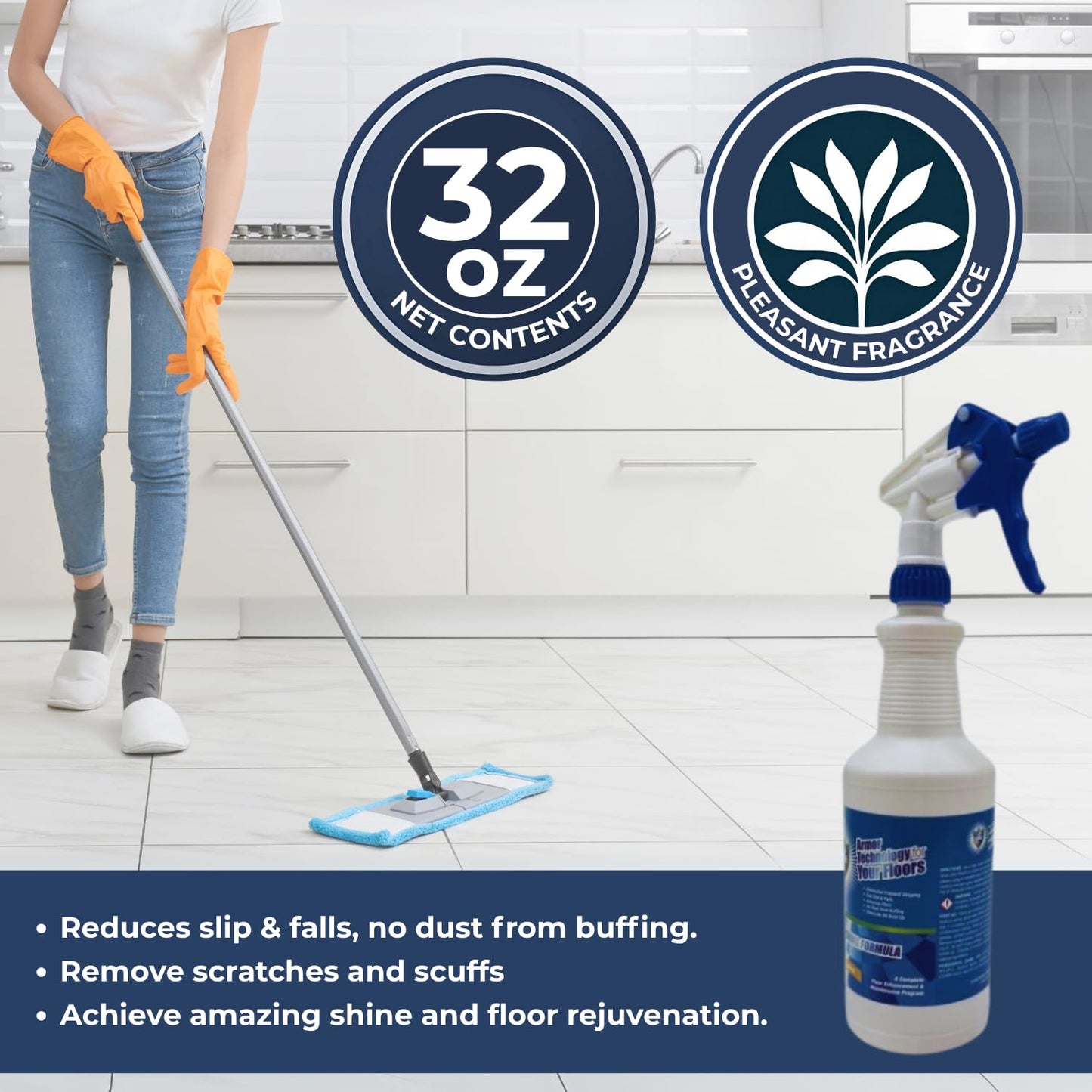 UltraShield Ready To Use (RTU) - High-Gloss Floor Finish, Scratch-Resistant, Slip-Reducing, Dust-Free, Spray Bottle - Includes 2 Heavy Duty Spray