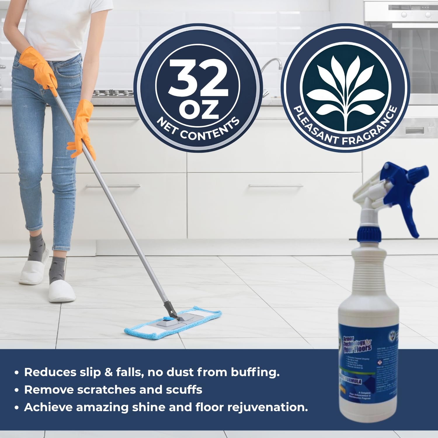UltraShield Ready To Use (RTU) - High-Gloss Floor Finish, Scratch-Resistant, Slip-Reducing, Dust-Free, Spray Bottle - Includes 2 Heavy Duty Spray