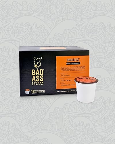 Bad Ass Coffee of Hawaii Hana Bliss Light Roast Single Serve Cups, 12 Count