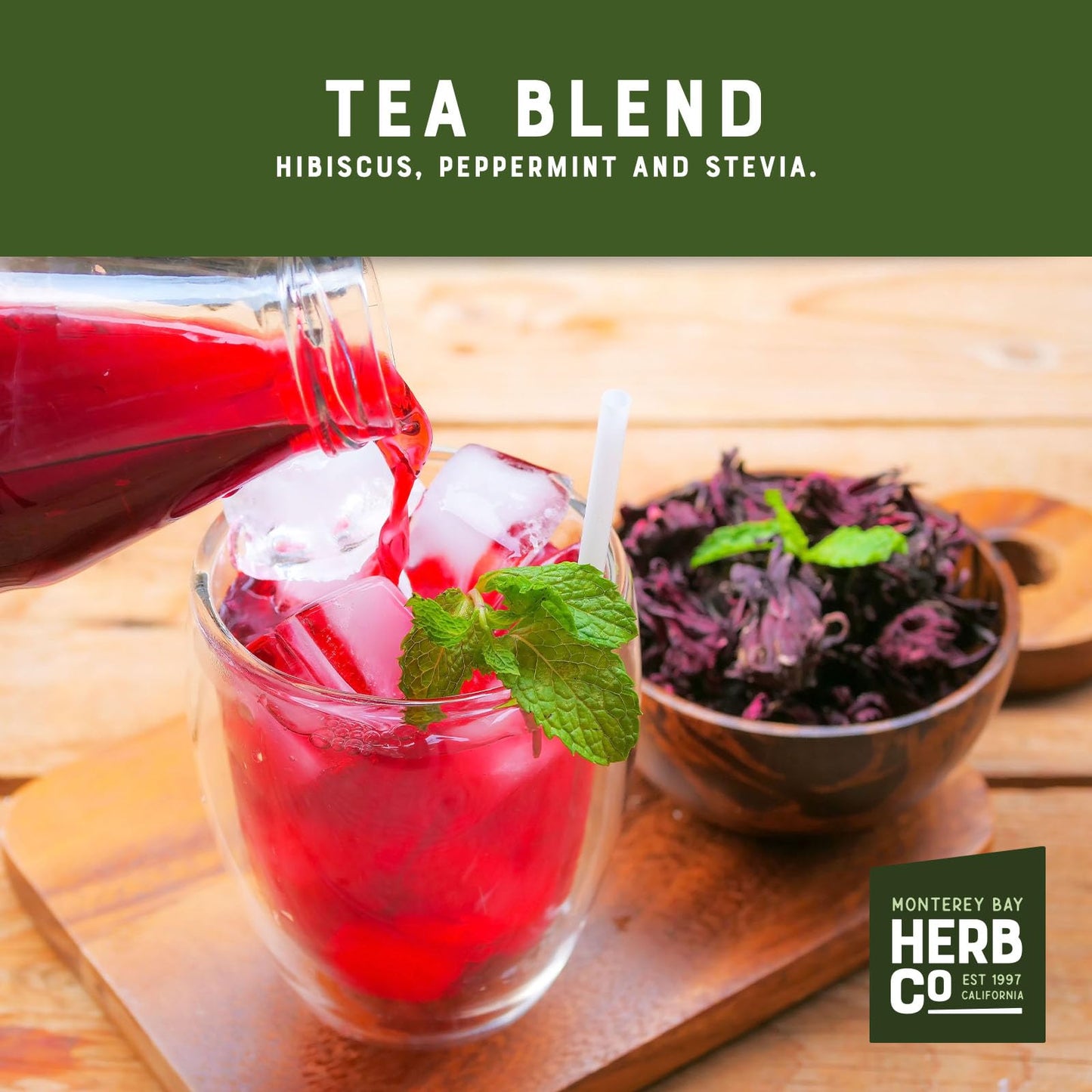 Citrus Mint Tea with Hibiscus, by Herb Co, Caffeine Free Herbal Blend with Peppermint & Stevia, 1/4 lb