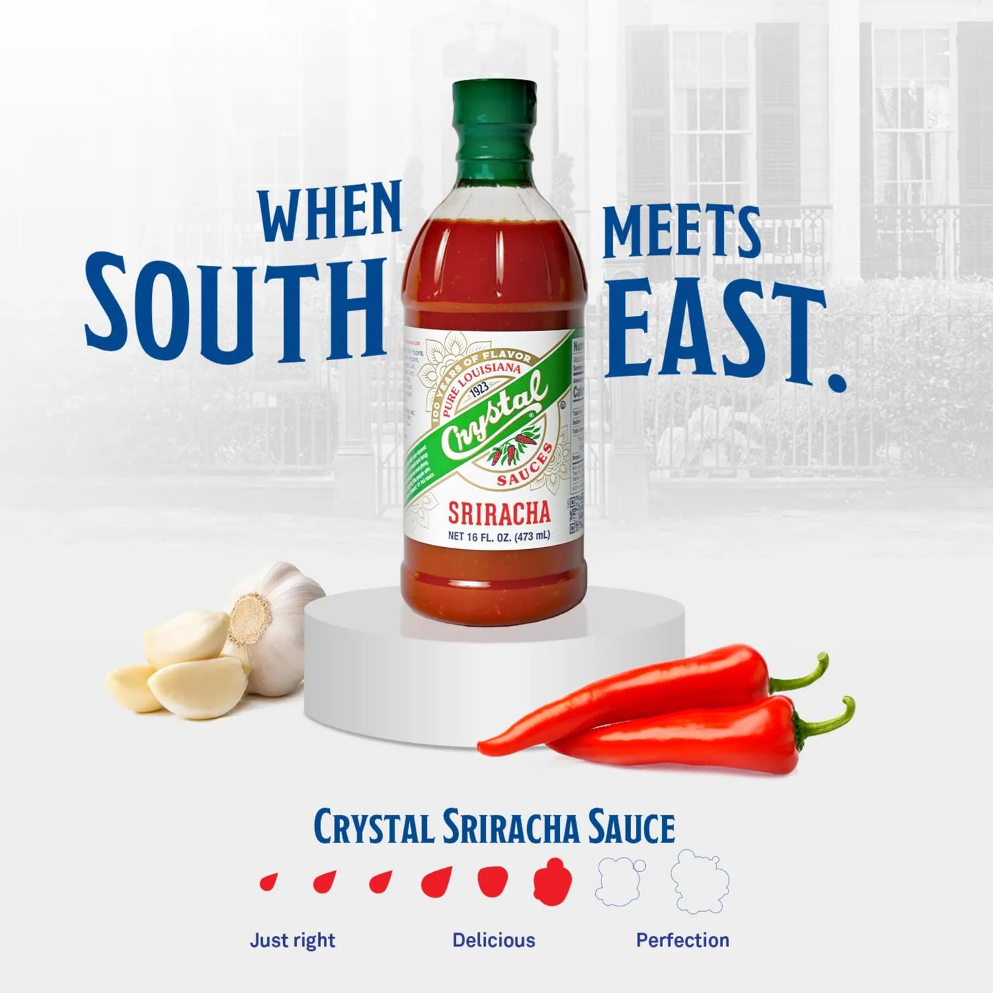 Crystal Sriracha Sauce - 16 fl oz Bottle, Authentic New Orleans Hot Sauce Blend, Sweet Tangy Jalapeño Spice for Dips, Marinades, Wings, Perfect