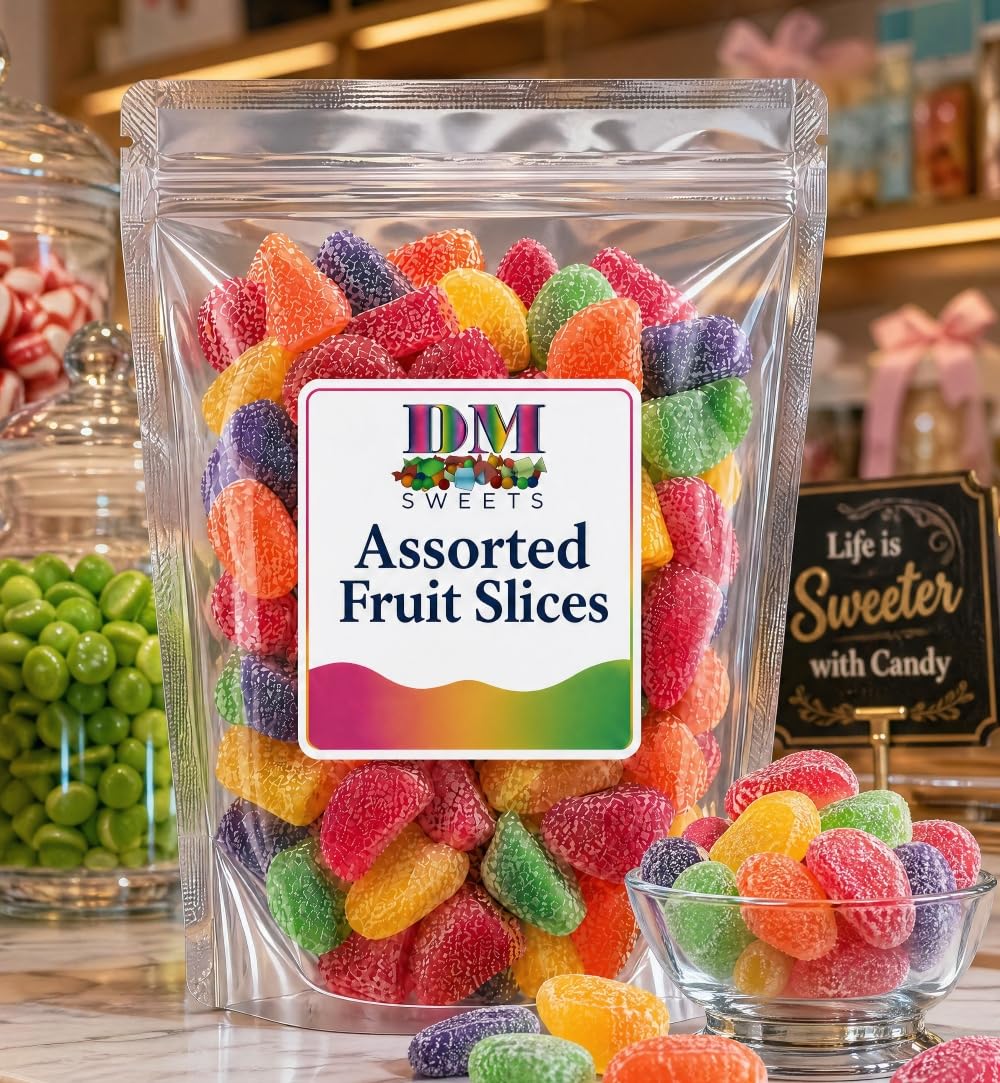 Assorted Fruit Slices - 1 lb of Variety Lemon Cherry Strawberry Orange Bulk Bag of Sugar Coated Chewy Treats