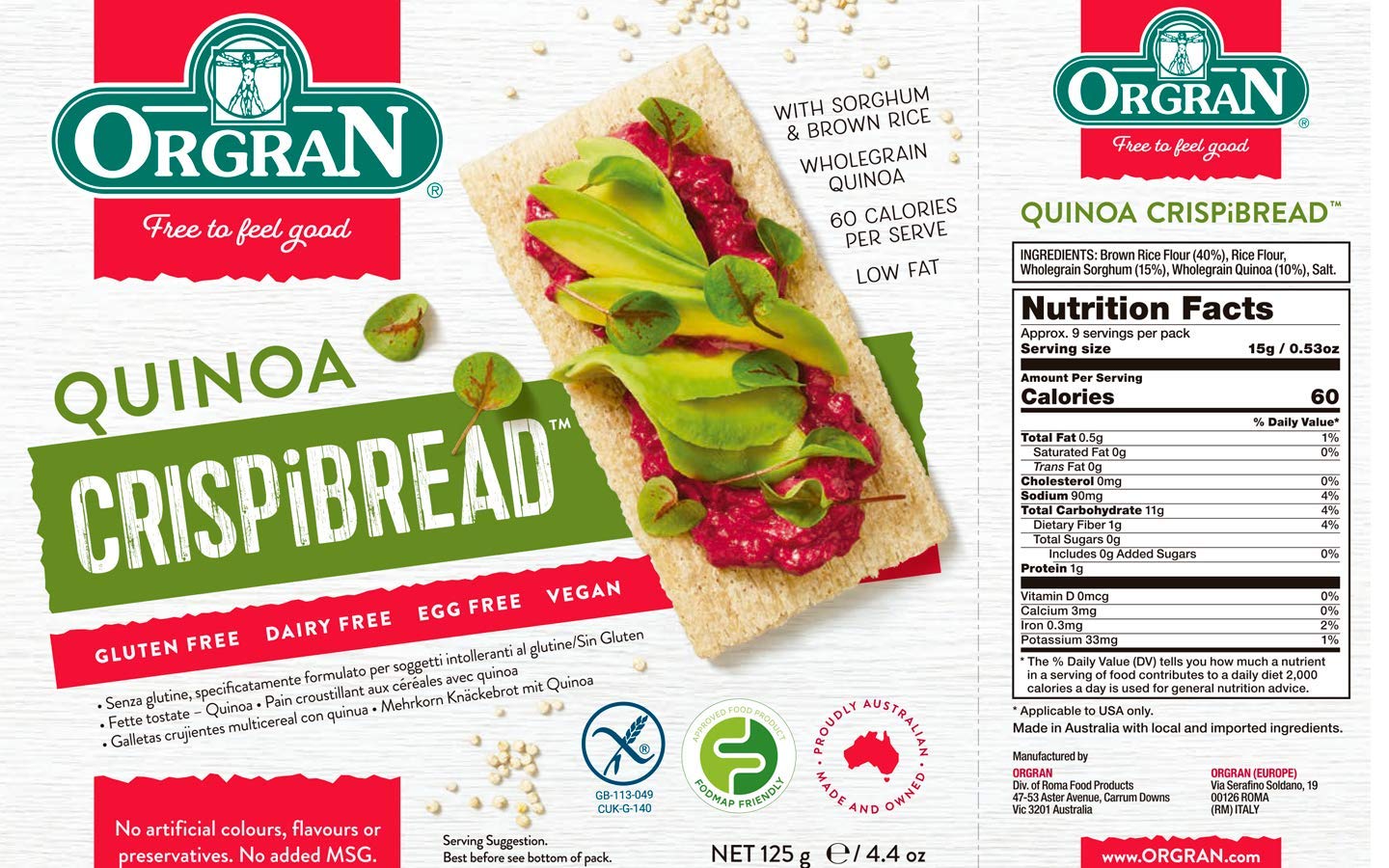Orgran Gluten Free Super Grains Crispibread with Quinoa - 4.4 oz