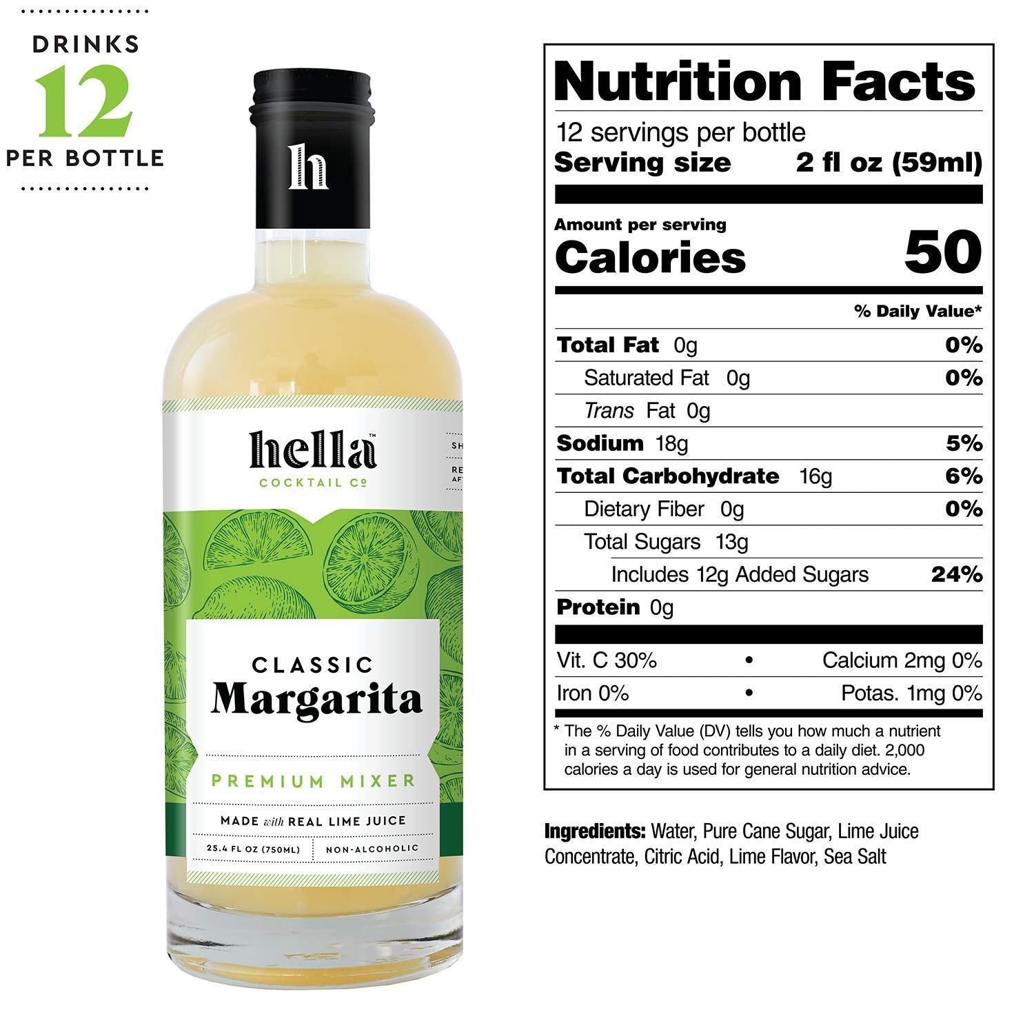 Hella Cocktail Co. Classic Margarita Premium Cocktail Mixers | Made with Real Lime Juice, Ready-to-Mix for the Perfect Margarita (750ml 3-Pack