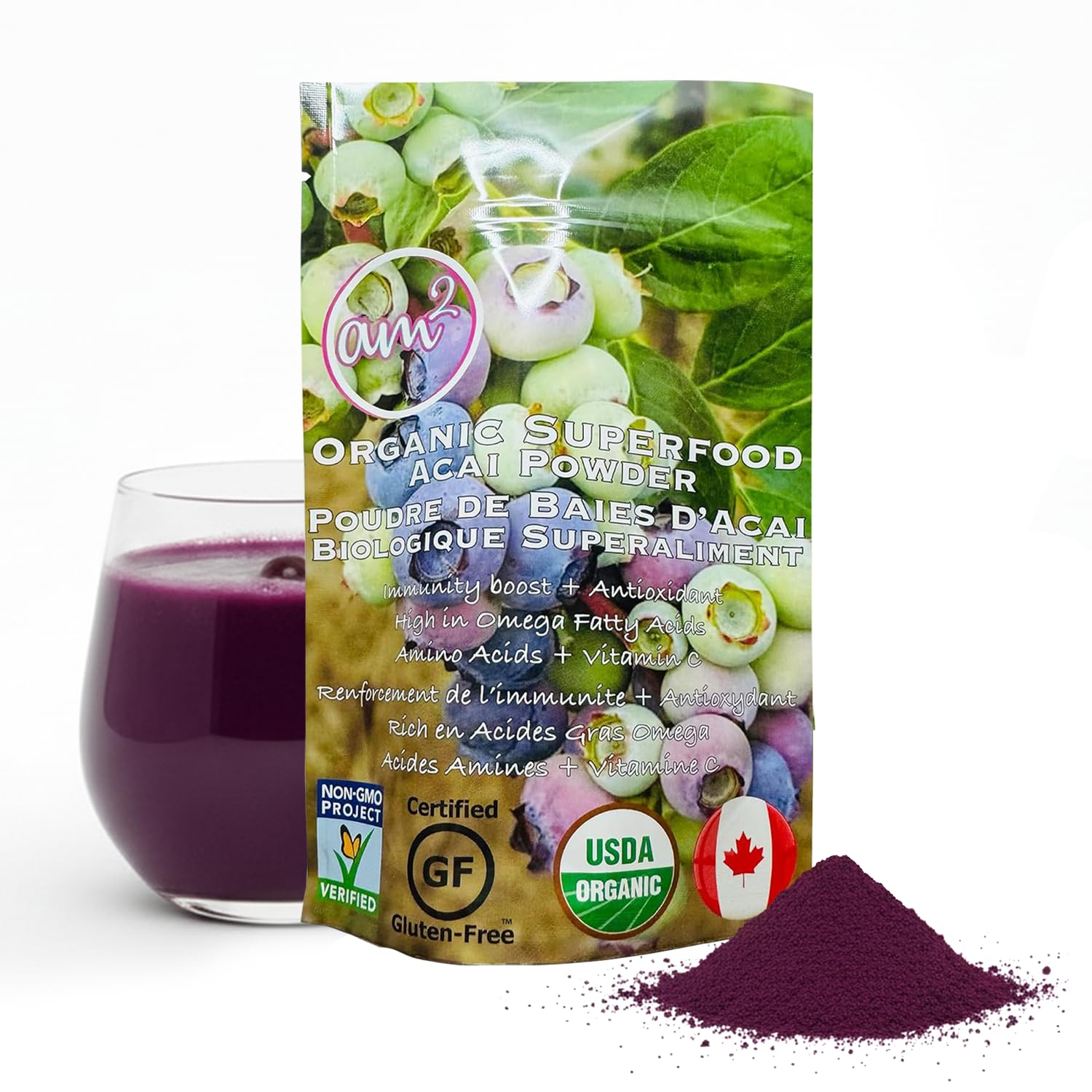 am2 Organic Acai Powder - Freeze Dried Acai Berry Granulated Powder - 100% Natural Fruit Powder - Antioxidant Rich Superfood Powder for Smoothie Bowls