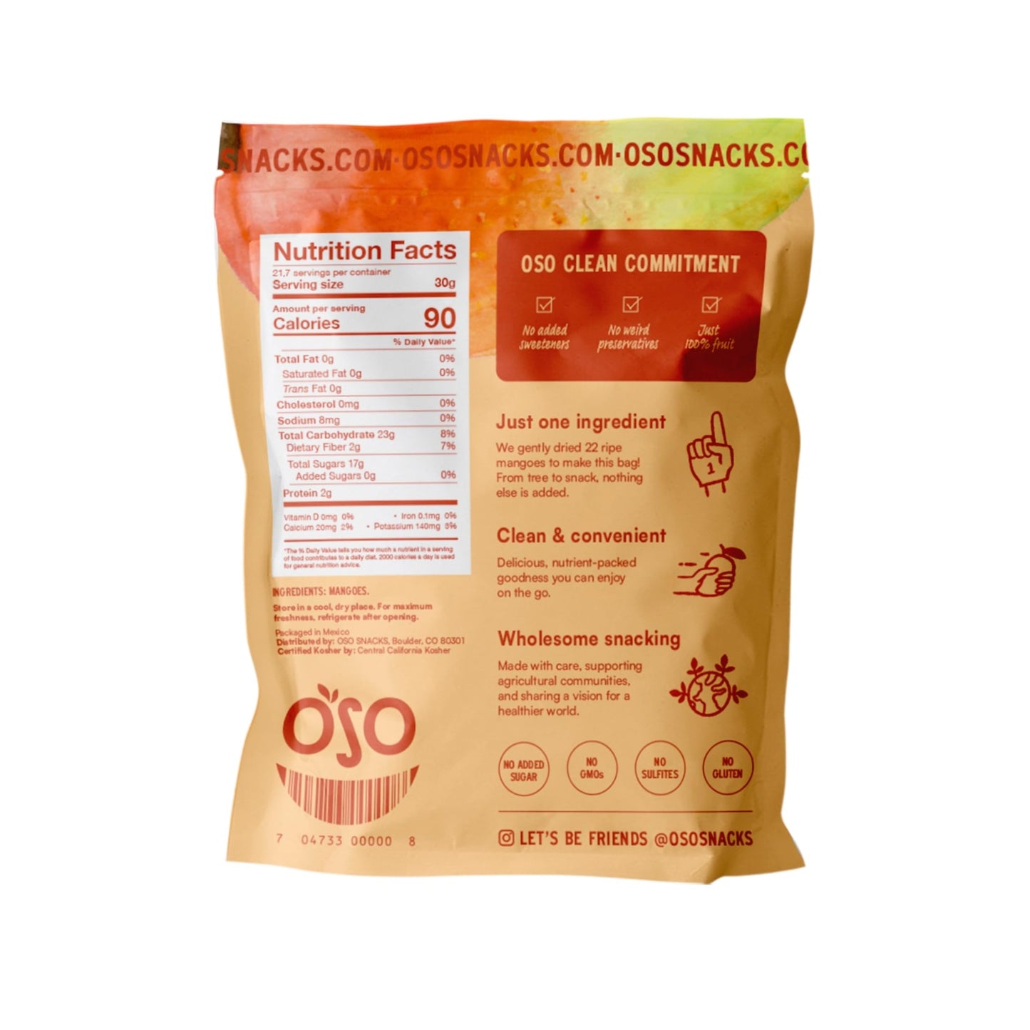 Oso Snacks Dried Mango Slices. Premium Quality, Large Round Halves Only, No Sugar Added, One Ingredient: 100% fruit. Vegan, Non-GMO. Naturally Sweet