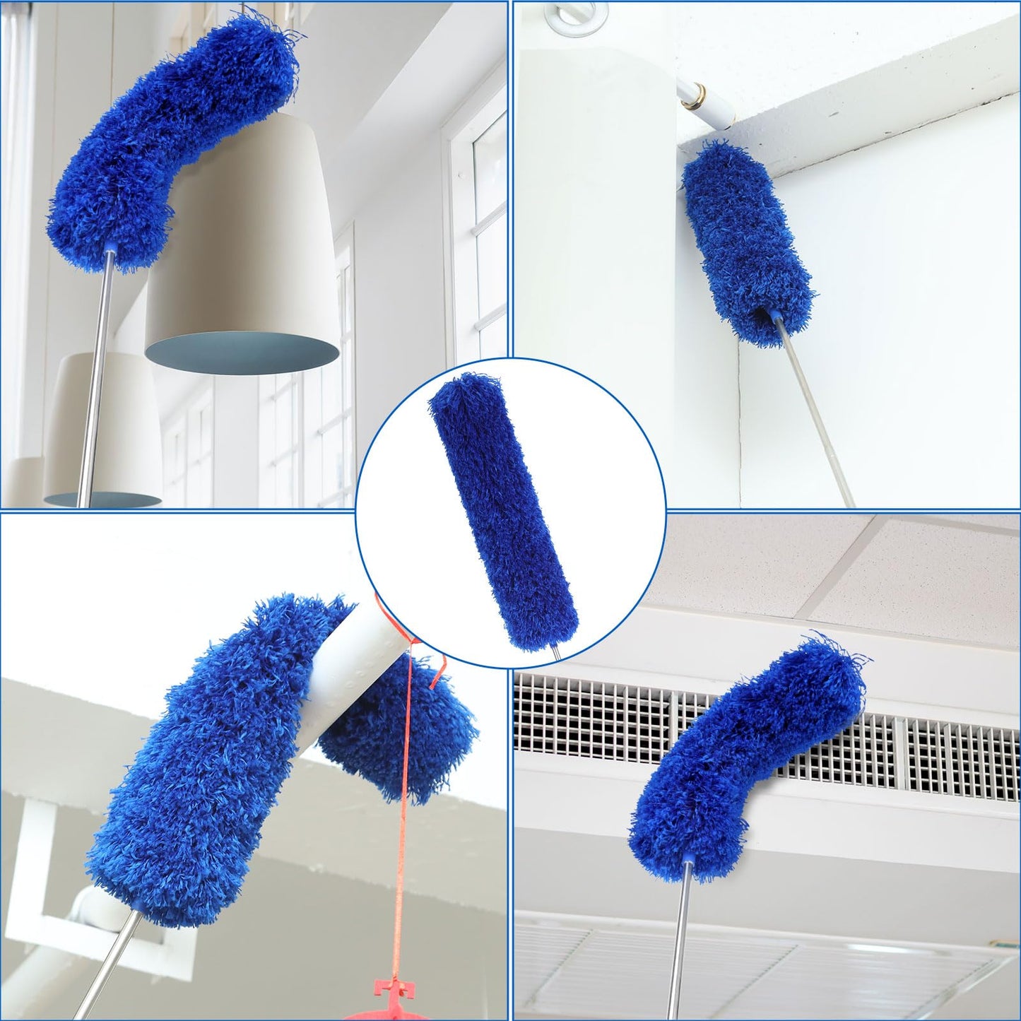 ZZ LAZYCOTTAGE 10 PCS Microfiber Cobweb Duster with Extension Pole (100 Inch Telescoping), Washable Dusters for Cleaning, Multifunctional Bendable