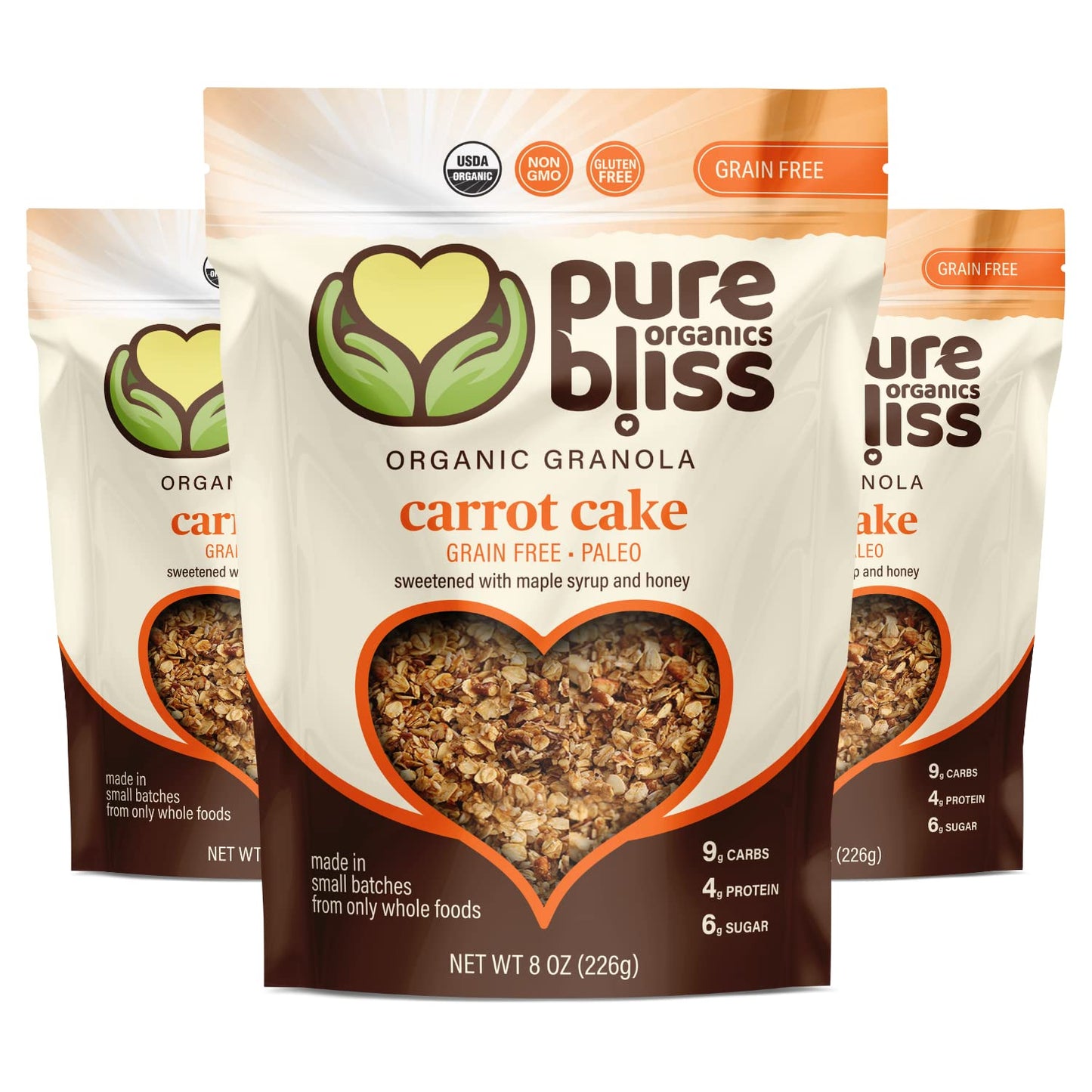 Pure Bliss Organic Grain Free Granola (Carrot Cake) Paleo Friendly, Gluten Free, Vegan, Best-Tasting, Non-GMO, Low Carb Snack, All Real Super Food