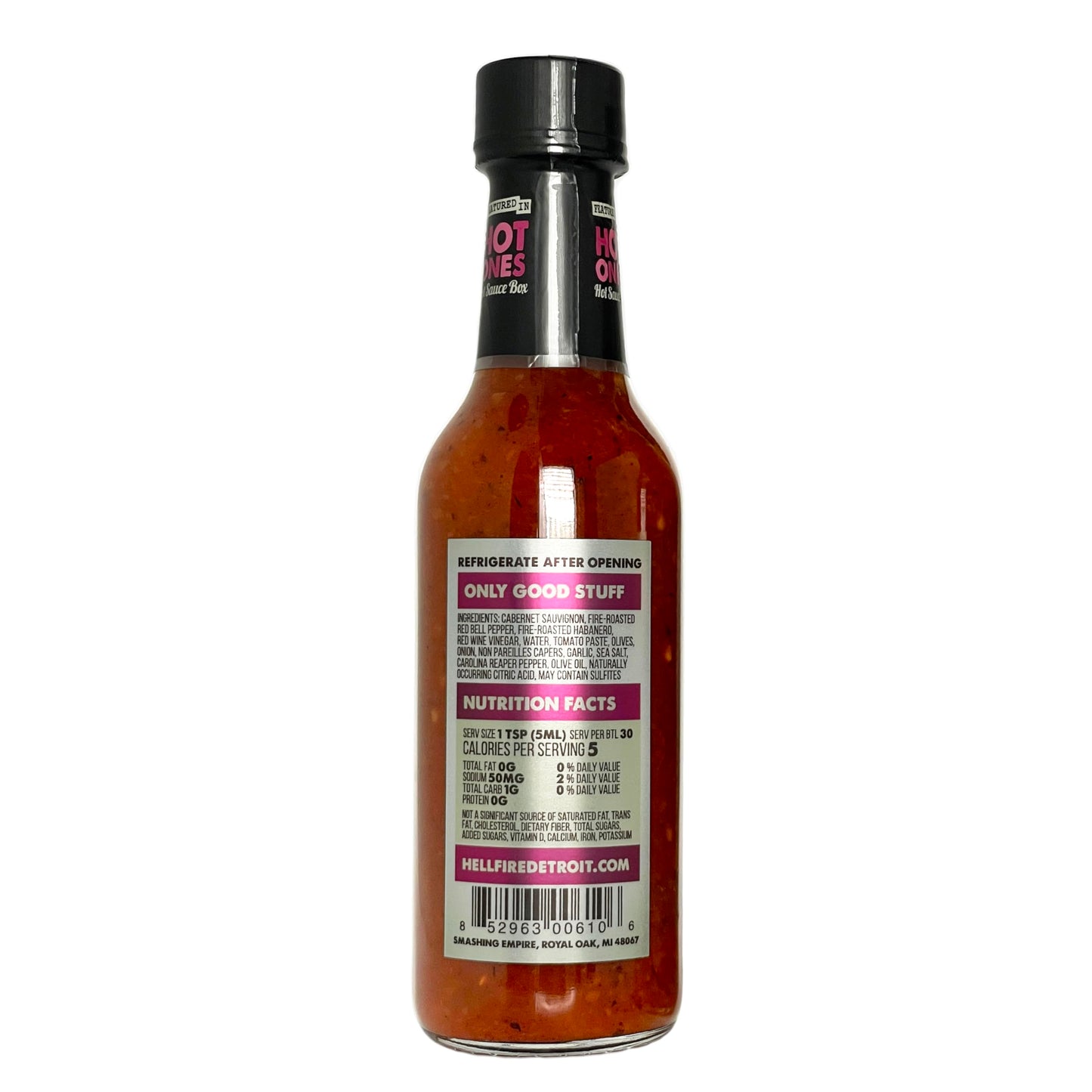 Hell Fire Detroit Cabernet Habanero Reaper Hot Sauce (Extra hot), Crafted with Fresh, Fire-Roasted Habanero and Carolina Reaper Chile Peppers