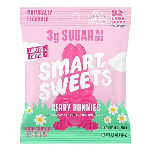 SmartSweets Berry Bunnies Easter Candy, 1.8oz (Pack of 14),Gummy Candy with Low Sugar, Low Calorie, No Artificial Sweeteners, Plant-Based