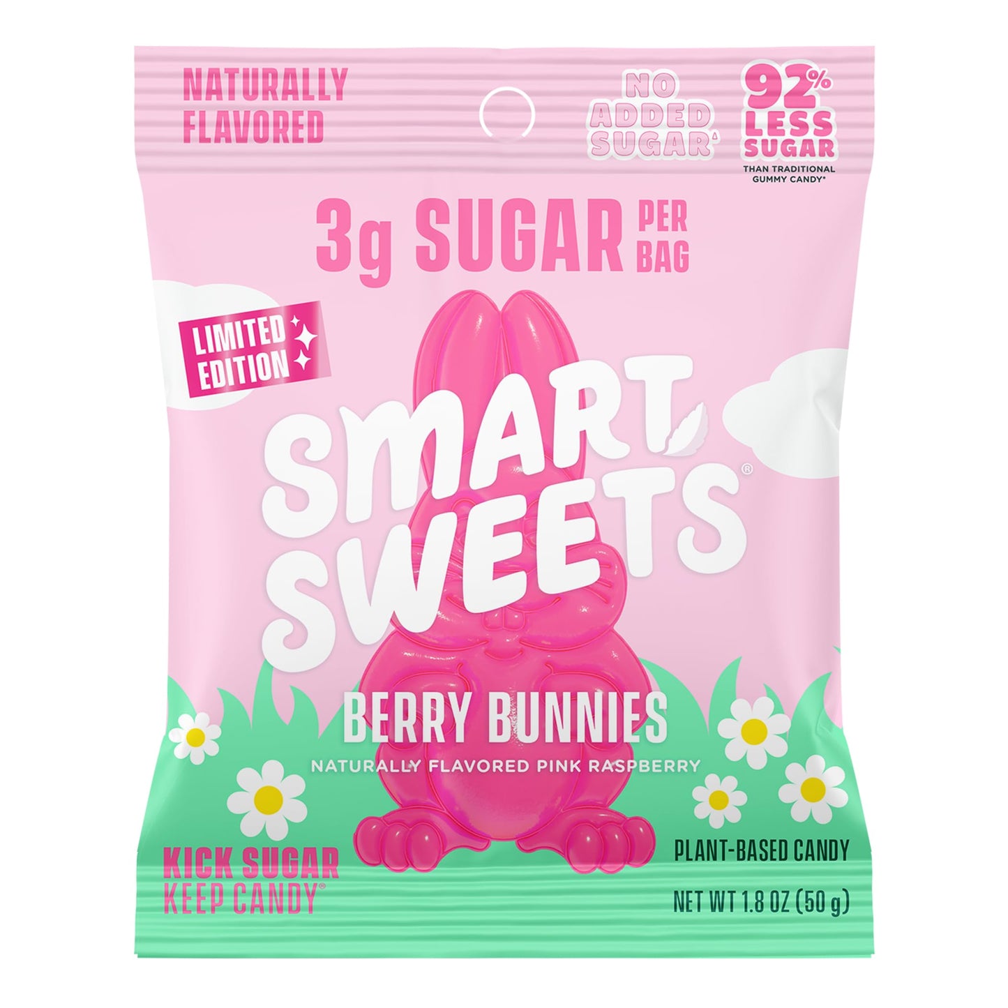 SmartSweets Berry Bunnies Easter Candy, 1.8oz (Pack of 14),Gummy Candy with Low Sugar, Low Calorie, No Artificial Sweeteners, Plant-Based