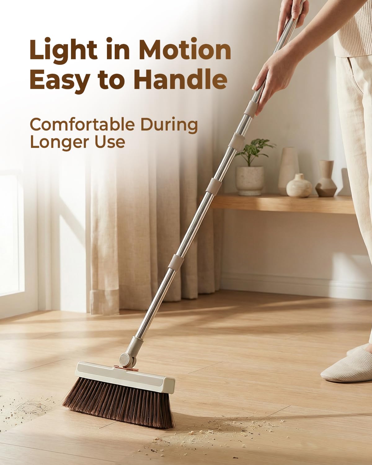 INDCAN Broom and Dustpan Set for Home, 54 Inch Long Handle Upright Broom, Rotatable Broom Head with Magnetic Mount & Self-Cleaning Teeth Comb, Indoor
