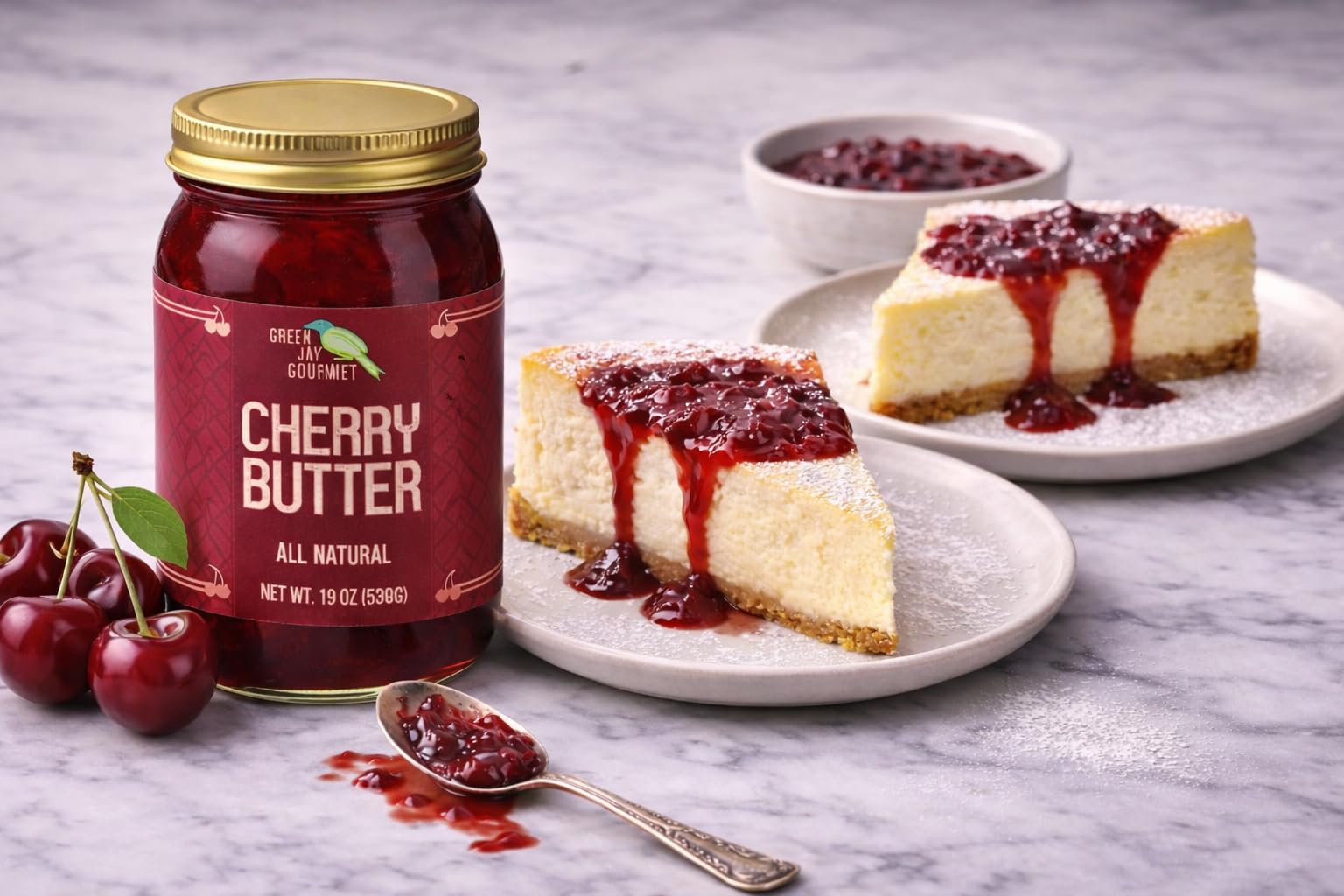 Green Jay Gourmet Cherry Butter - All-Natural, Gluten-Free Fruit Spread - Cherry Spread with Fresh Cherries - Gourmet Fruit Butter - No Corn Syrup