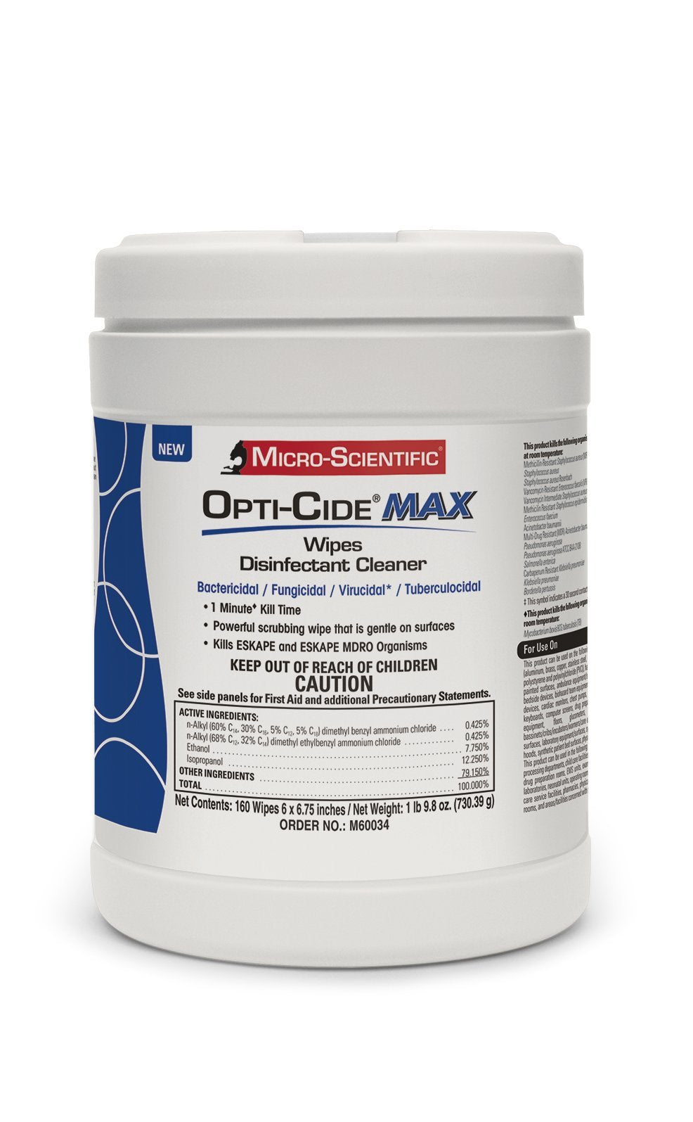 Micro-Scientific - M60034 Wipes Disinfectant Cleaner 160 Wipes Professional Disposables Surface Disinfectant Cleaning Wipes Opti Cide Max