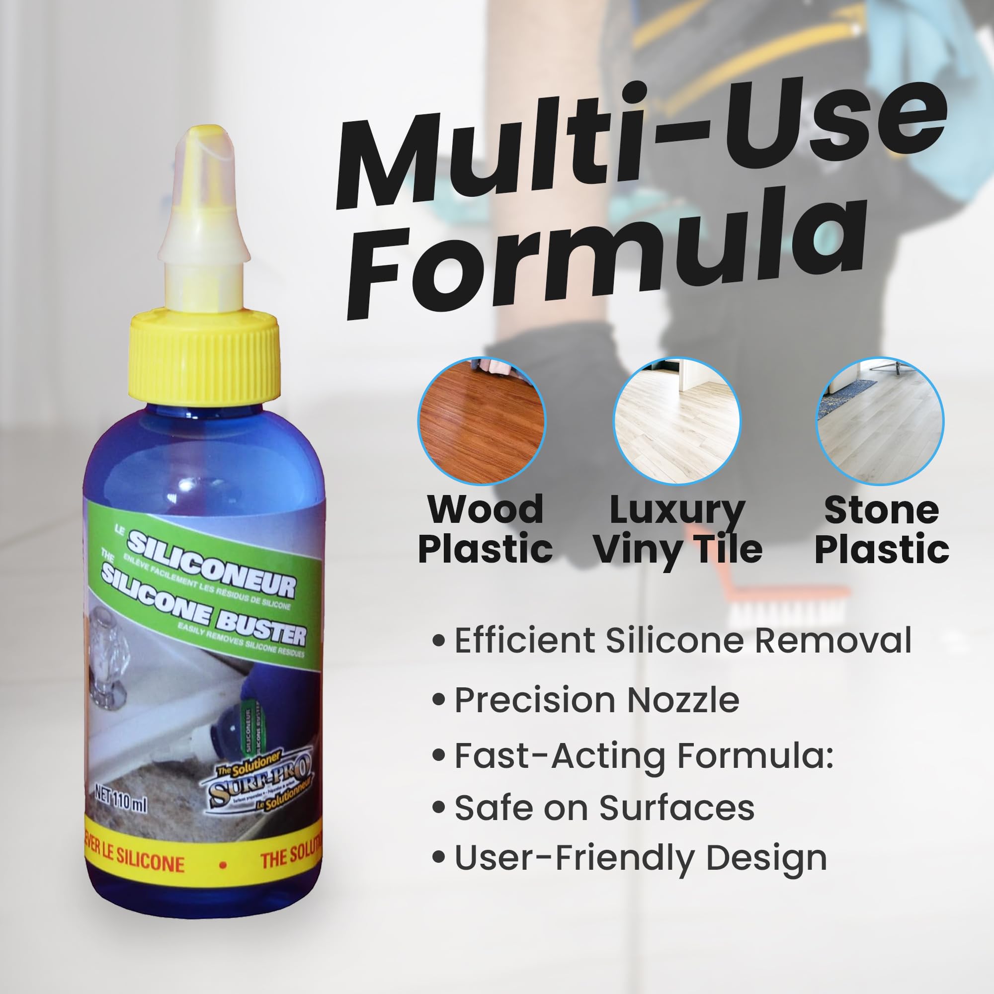 Silicone Buster Remover - 110ml Silicone & Caulk Residue Cleaner with Precision Nozzle - Fast-Acting Gel, Surface-Safe Formula for Post-Scraping