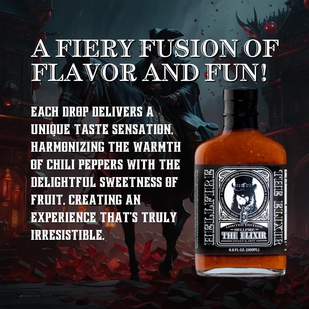 Hellfire The Elixir Hot Sauce, Gourmet, Award-Winning Fruit-Based Sauce, Made with Super Hot Peppers and Caribbean Spiced Rum, 5 oz.