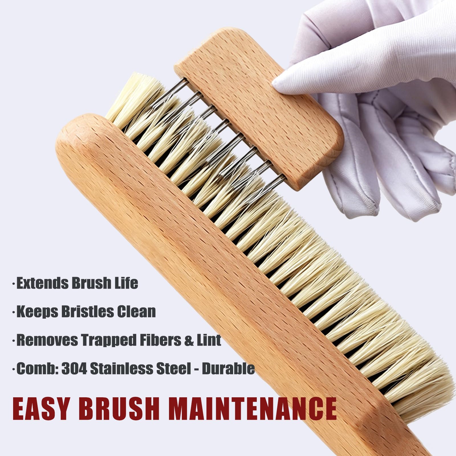Lint Brushes for Clothes, 100% Natural Boar Bristle Clothes Brush for Cashmere & Wool, Cashmere Comb & Sweater Comb, Removes Fibres & Pet Hair