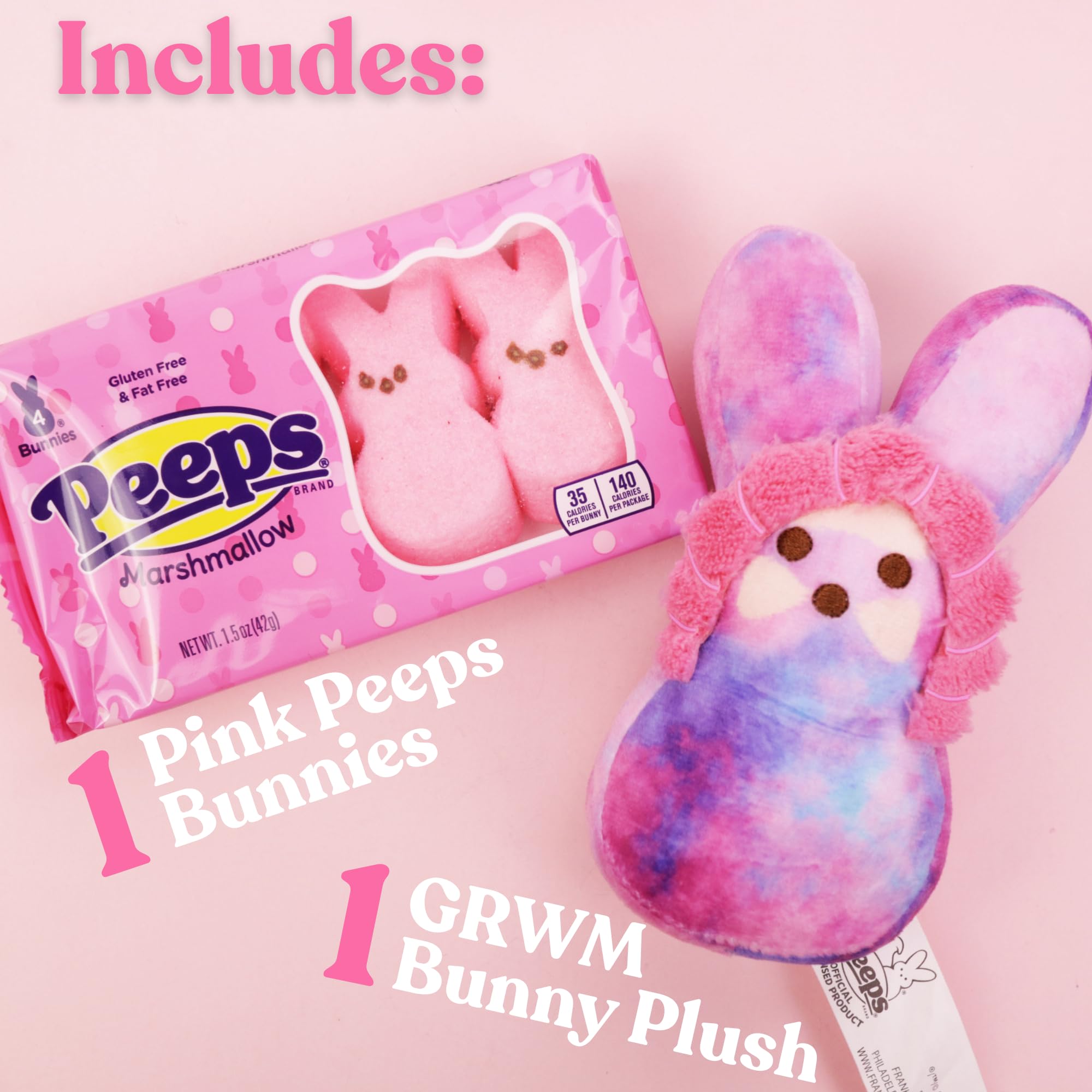 Pink Peeps Marshmallow Gift Set, Get Ready With Me Bunny Plush, Easter Basket Stuffer for Girls, 1.5 Ounces