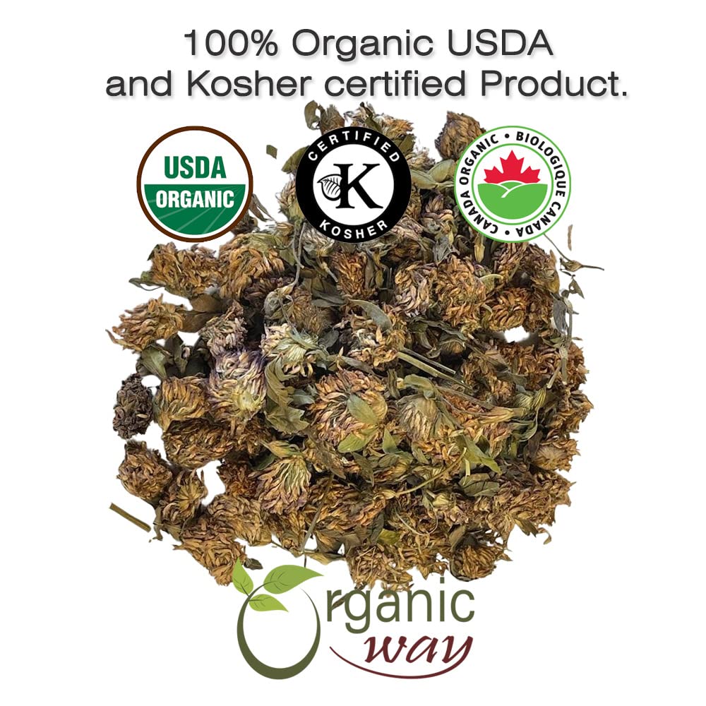 Organic Way Red Clover Blossoms Dried Whole - Herbal Tea | European Wild-Harvest | Organic & Kosher Certified | Raw, Vegan, Non GMO & Gluten Free |