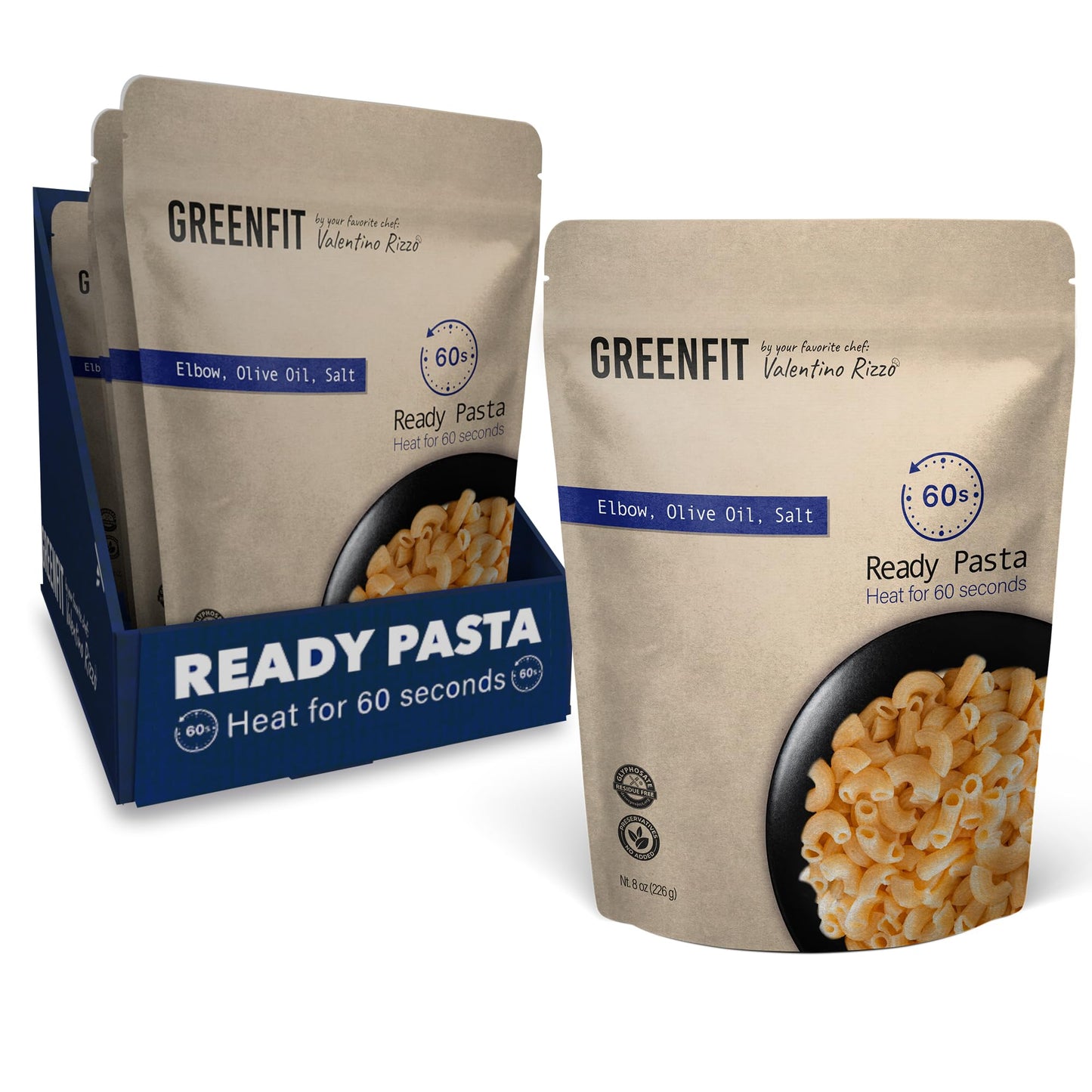 Greenfit Premium Ready to Eat Pasta | Simple, Clean ingredients | Microwavable | Elbow Shape | Glyphosate Free | (8 Ounce - Pack of 6)