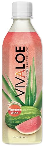 Vivaloe Watermelon Flavor Aloe Beverage All Natural Aloe Juice, 16.9 fl. oz./500 mL, 12 Count