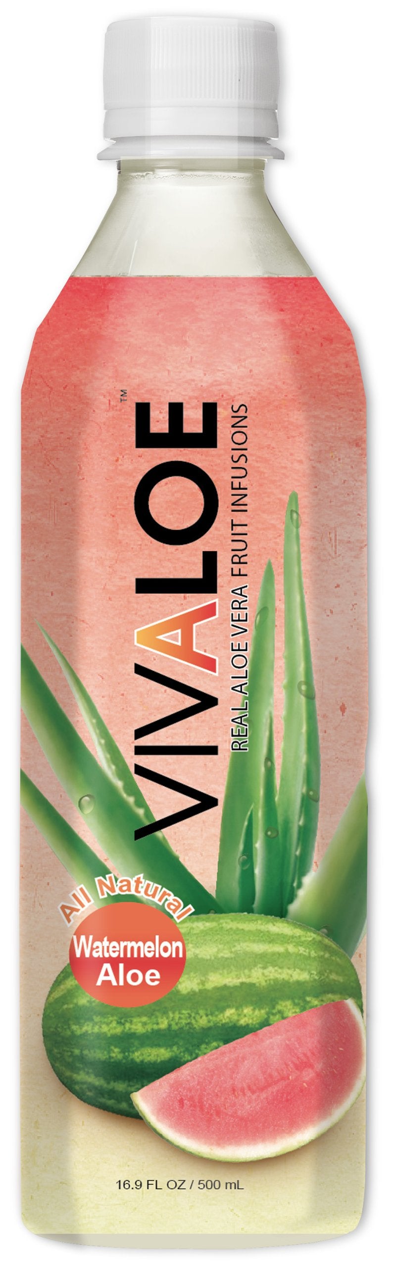 Vivaloe Watermelon Flavor Aloe Beverage All Natural Aloe Juice, 16.9 fl. oz./500 mL, 12 Count