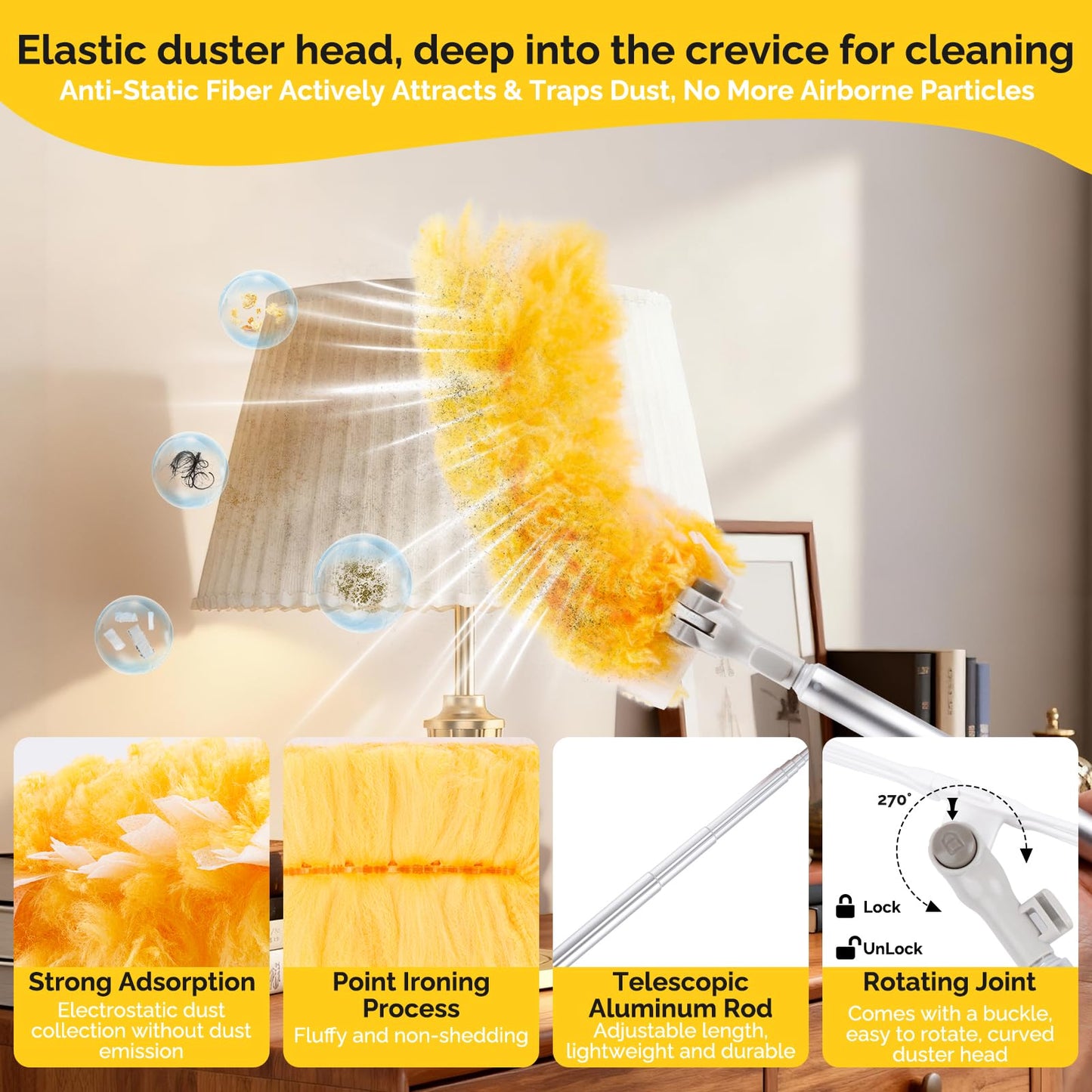 AIDELY 6 FT Extendable Duster Handle with 20 Pcs Refills, Heavy Duty Starter Kit Compatible with Swiffer, Disposable Microfiber Dusting Pads