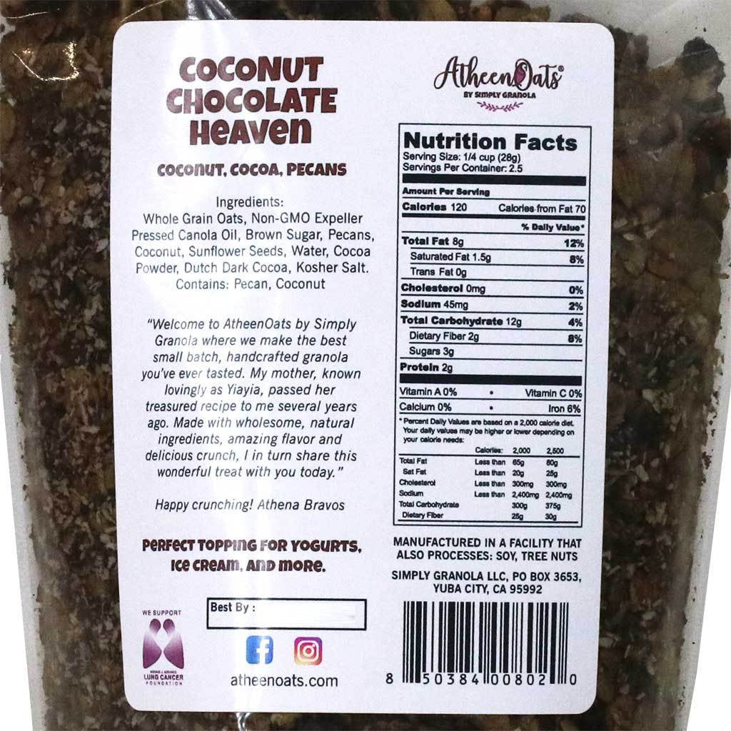 All Natural Dark Chocolate & Coconut Granola with Whole Grain Oats | AtheenOats Coconut Chocolate Heaven by Simply Granola | Small Batch | Handcrafted
