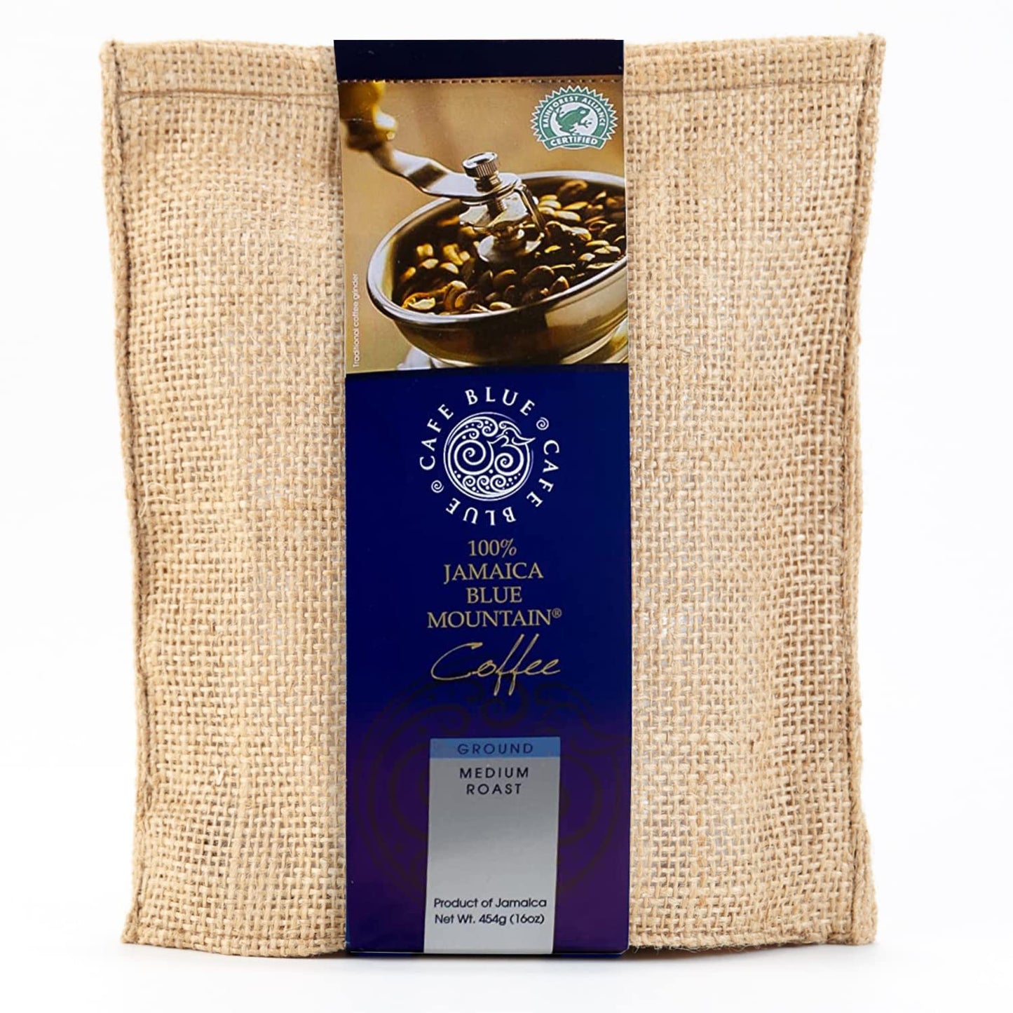 Cafe Blue 100% Jamaican Blue Mountain Ground Coffee - JACRA-Certified Medium Roast with Low Acidity - Smooth Chocolate Notes and No Bitter Aftertaste