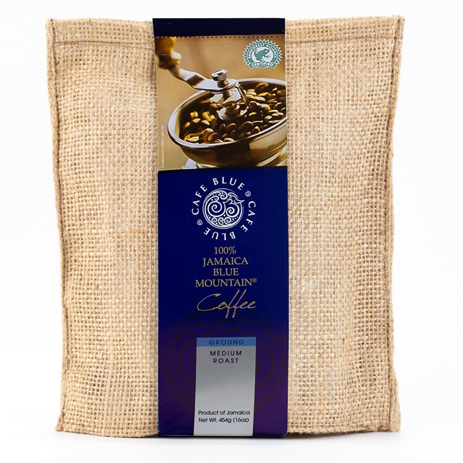 Cafe Blue 100% Jamaican Blue Mountain Ground Coffee - JACRA-Certified Medium Roast with Low Acidity - Smooth Chocolate Notes and No Bitter Aftertaste