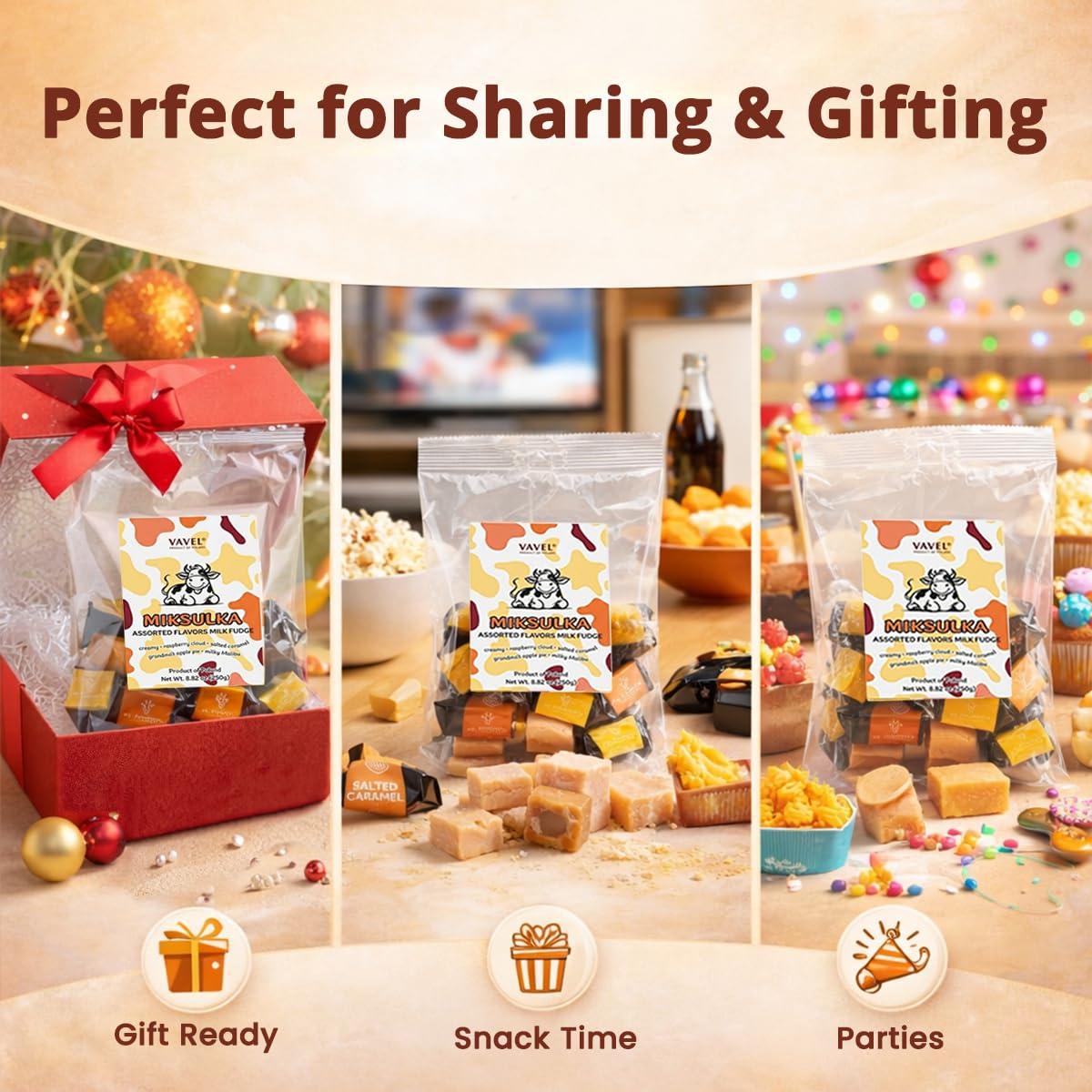 Milk Fudge Candy with Assorted Flavor, Smooth Bite & Creamy Variety - Multi Flavor Salted Caramel fudge with Apple Pie for Gifting & Sharing