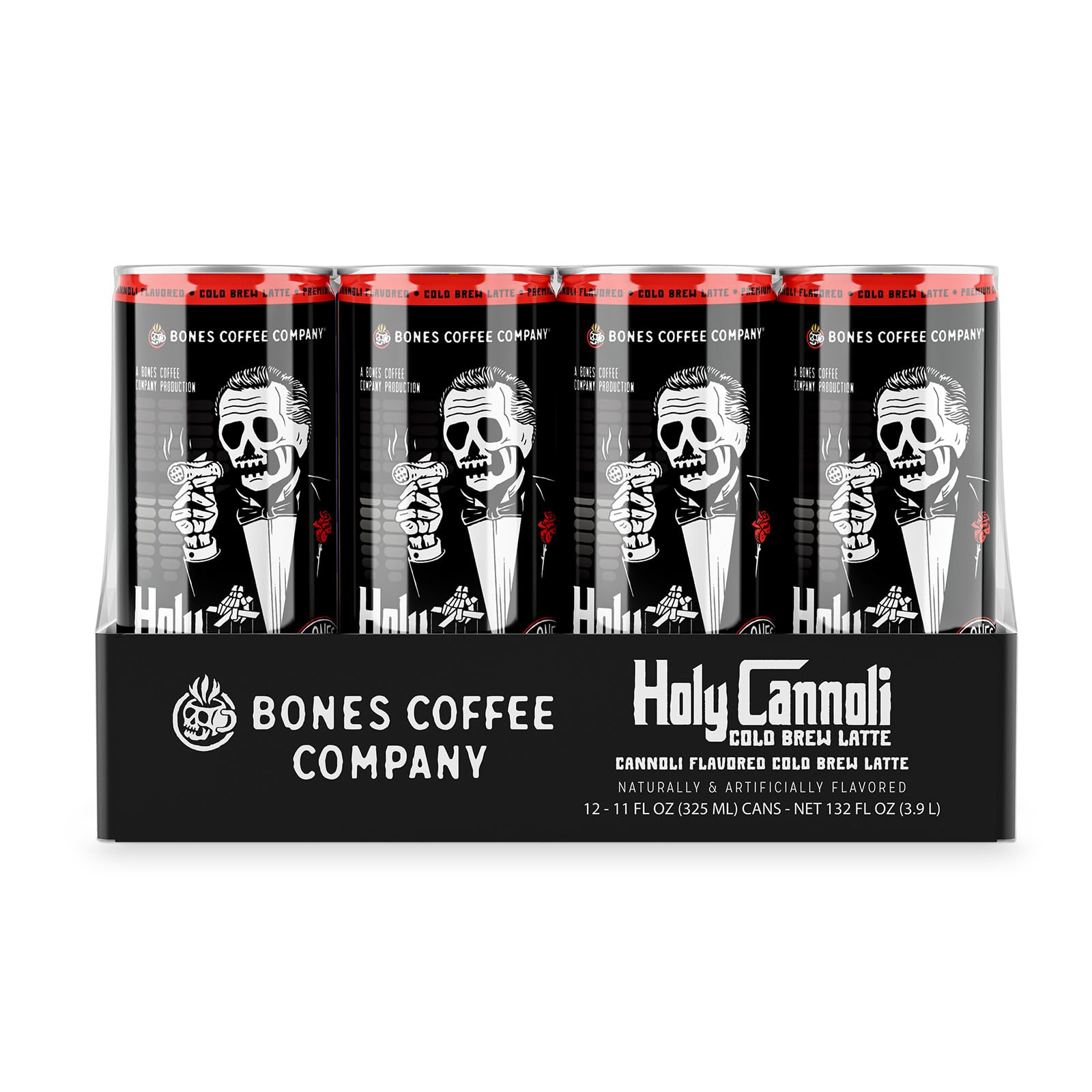 Bones Coffee Company Holy Cannoli Latte Baked Cannoli Flavored Coffee, Medium Roast Ready To Drink Iced Coffee in Can, 11 Fl Oz Can (12 Pack)