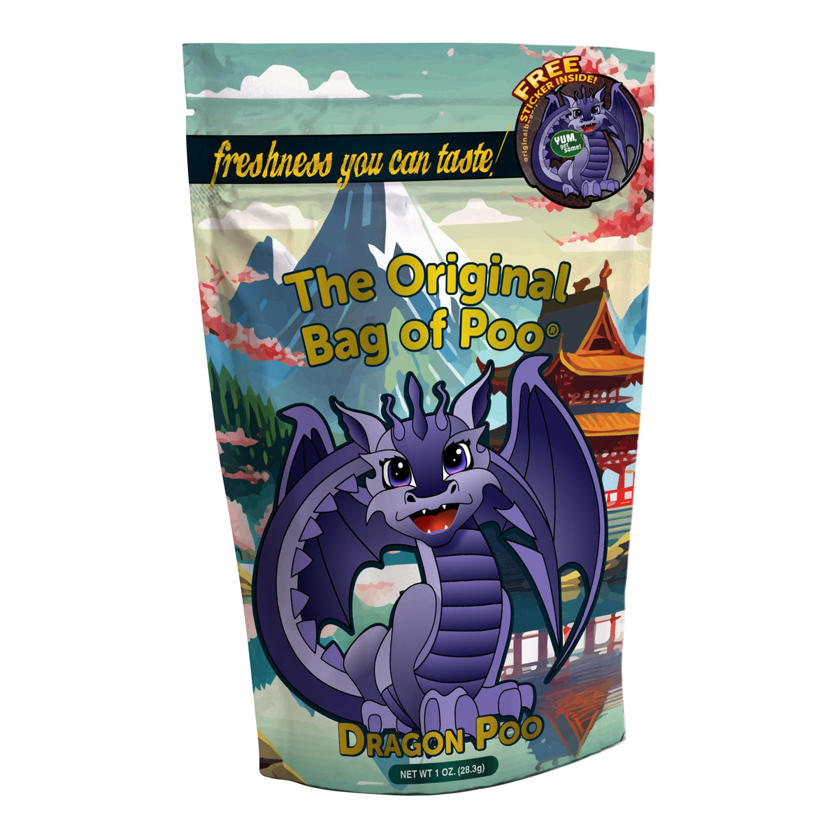 The Original Bag of Poo®, Dragon Poo (Watermelon Flavor Cotton Candy) Novelty Poop Gag Gift. Free sticker inside.