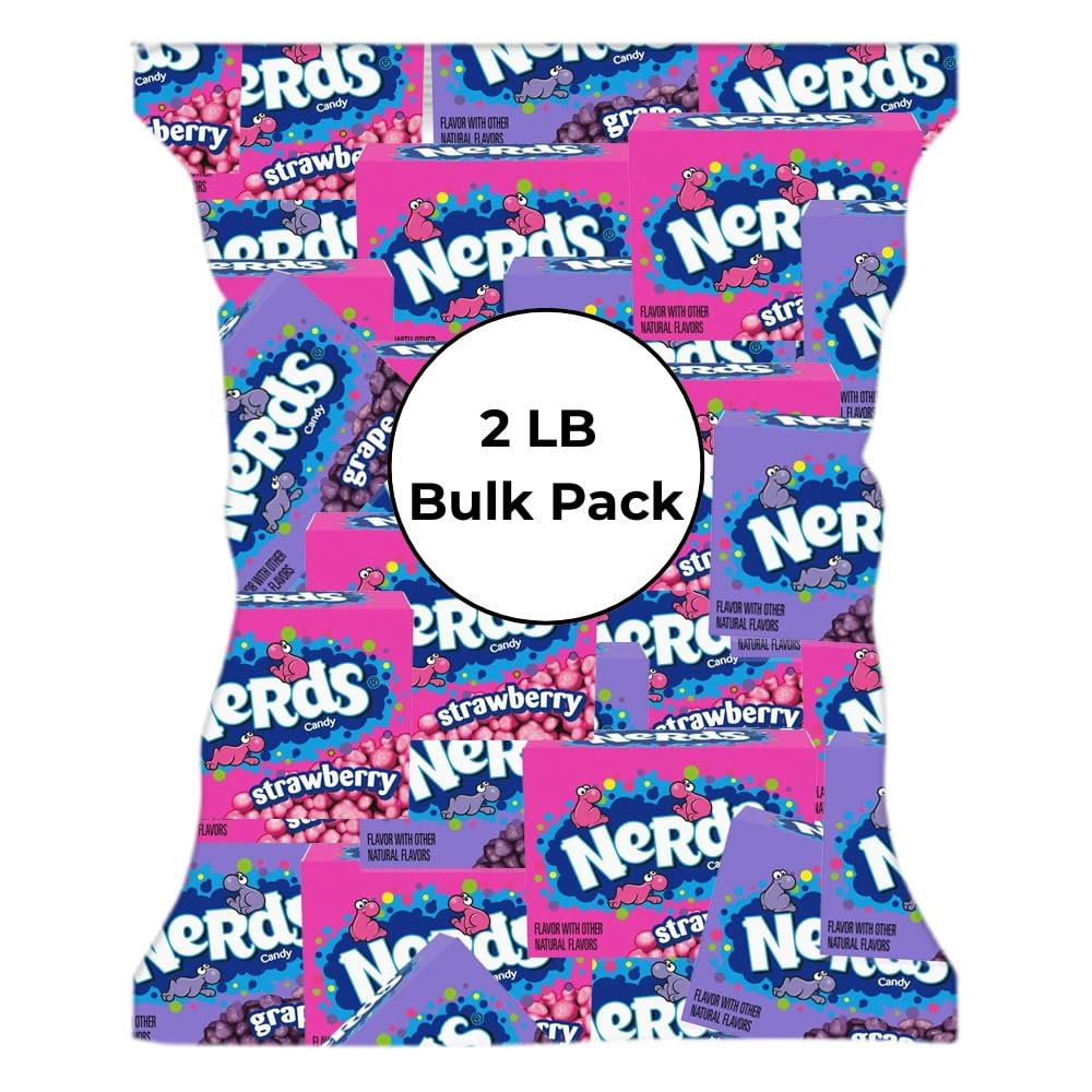 CandyKrave Nerds Mini Candy Bulk Strawberry and Grape Flavors - 2 lbs Pack Hard Candy Stocking Stuffers, Nerds Candy Mini Boxes - Delicious