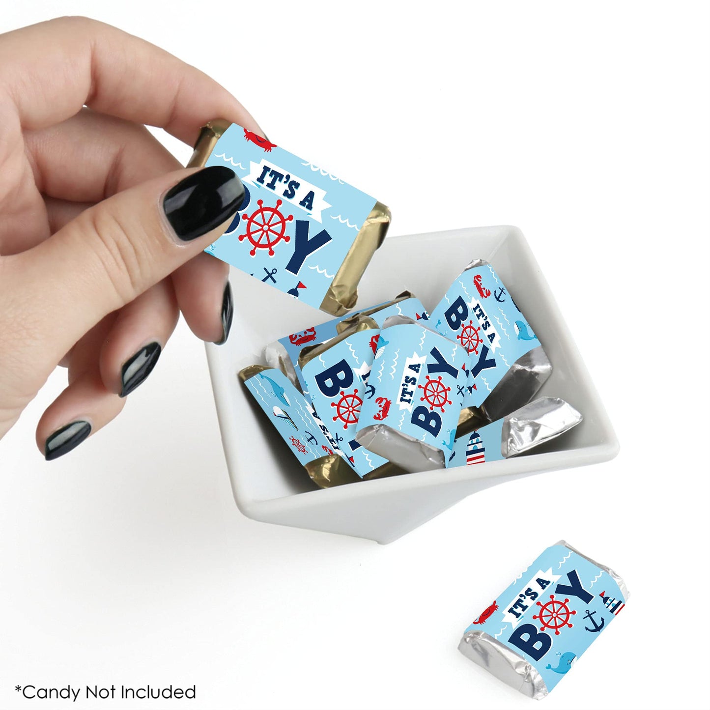 Big Dot of Happiness Ahoy It’s a Boy - Mini Candy Bar Wrapper Stickers - Nautical Baby Shower Small Favors - 40 Count