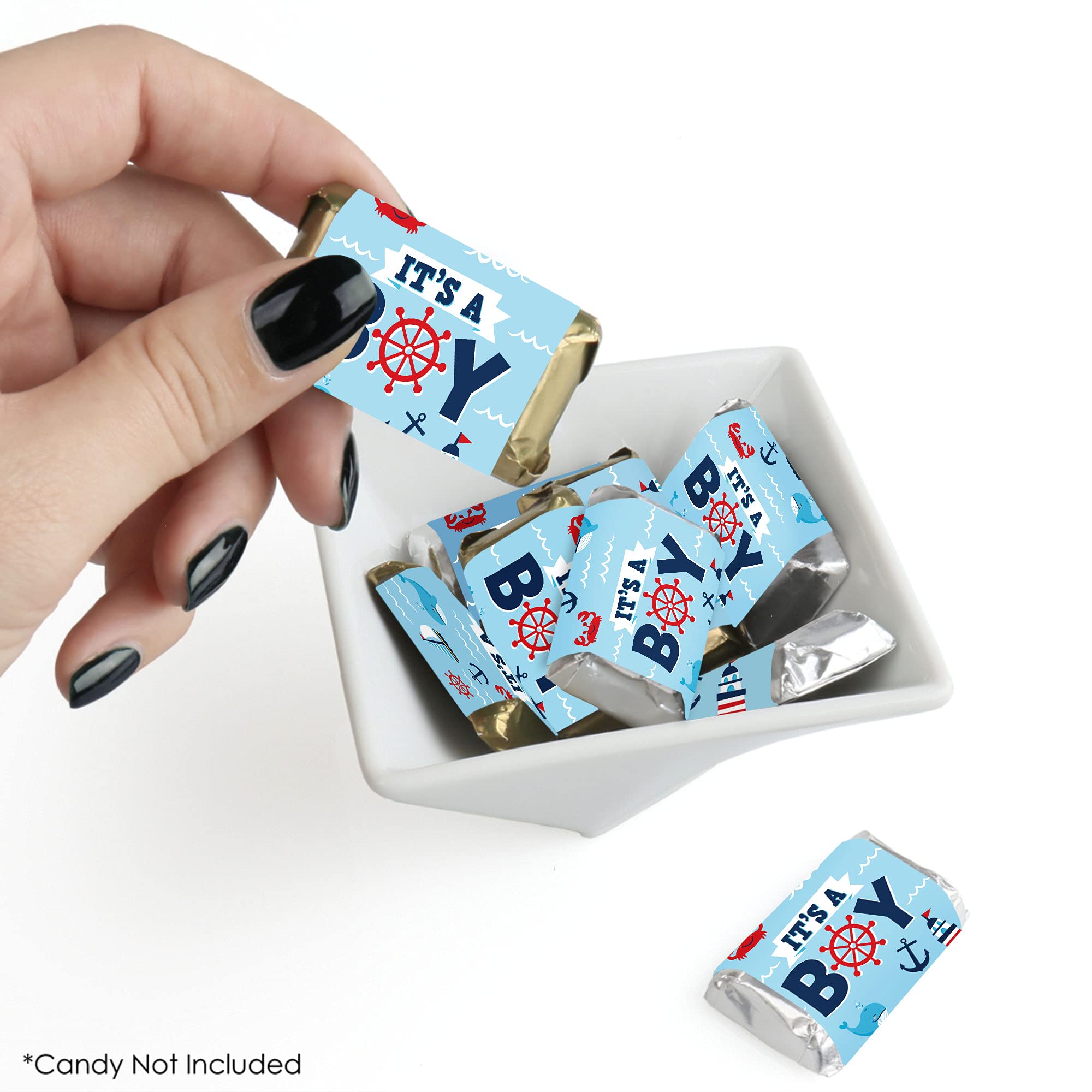 Big Dot of Happiness Ahoy It’s a Boy - Mini Candy Bar Wrapper Stickers - Nautical Baby Shower Small Favors - 40 Count