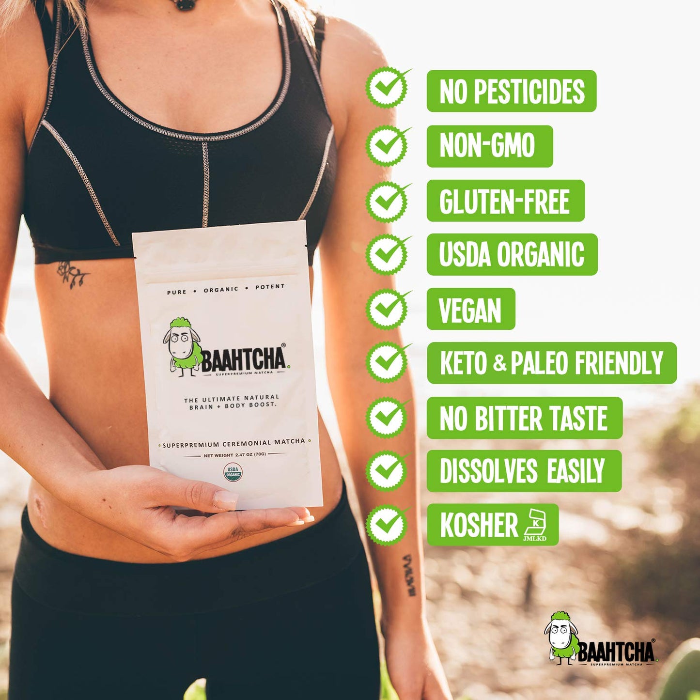 Baahtcha - USDA Organic Matcha Green Tea Powder - Premium Ceremonial Grade - Value Size Lowest Price - Natural Caffeine Energy Drink Mix, Antioxidant