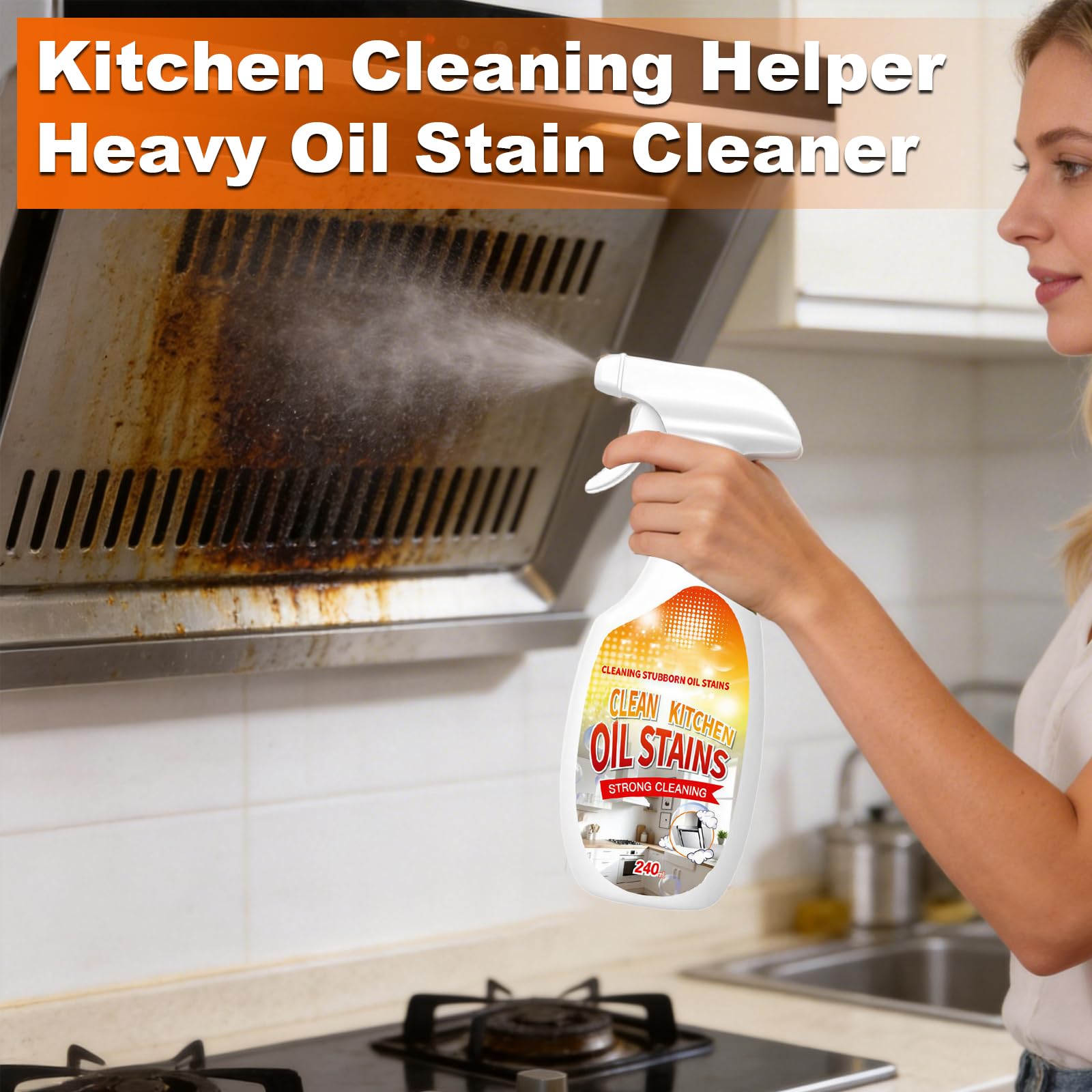ZANSHI 2PCS Heavy-Duty Oil Cleaner Stains,Clean Up Kitchen Oil Stains Spray,Multi-purpose Clean Up Kitchens Heavy Oil Duty,with 5 Sponge Scourers