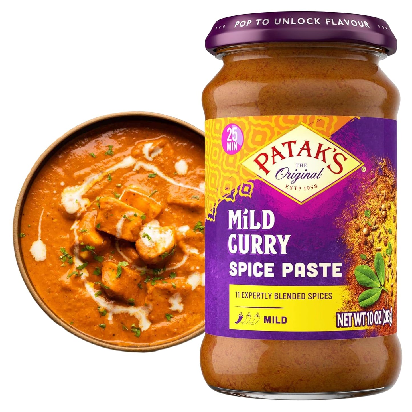Patak’s Mild Curry Spice Paste - Mild Indian Cooking Paste with Freshly Ground Spices - Ideal for Chicken, Vegetables, and One-Pot Meals - Warm