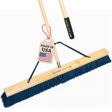 36" Heavy Duty Outdoor Push Broom with 60" Handle. Ideal for Asphalt, Concrete & Heavy Debris. Durable American Made Steel Brackets-Stainless Steel