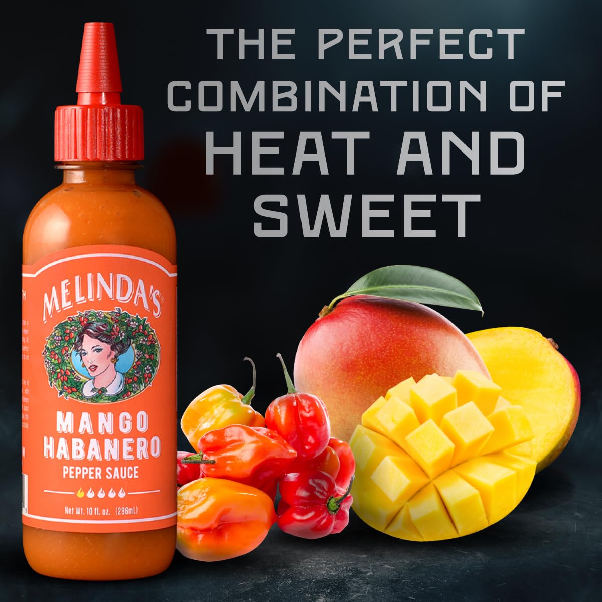 Melinda’s Mango Habanero Hot Sauce - Sweet & Mild Mango Habanero Sauce Made with Real Mango, Fresh Peppers, Vinegar, Carrot & Lime - 10oz Squeeze, 1