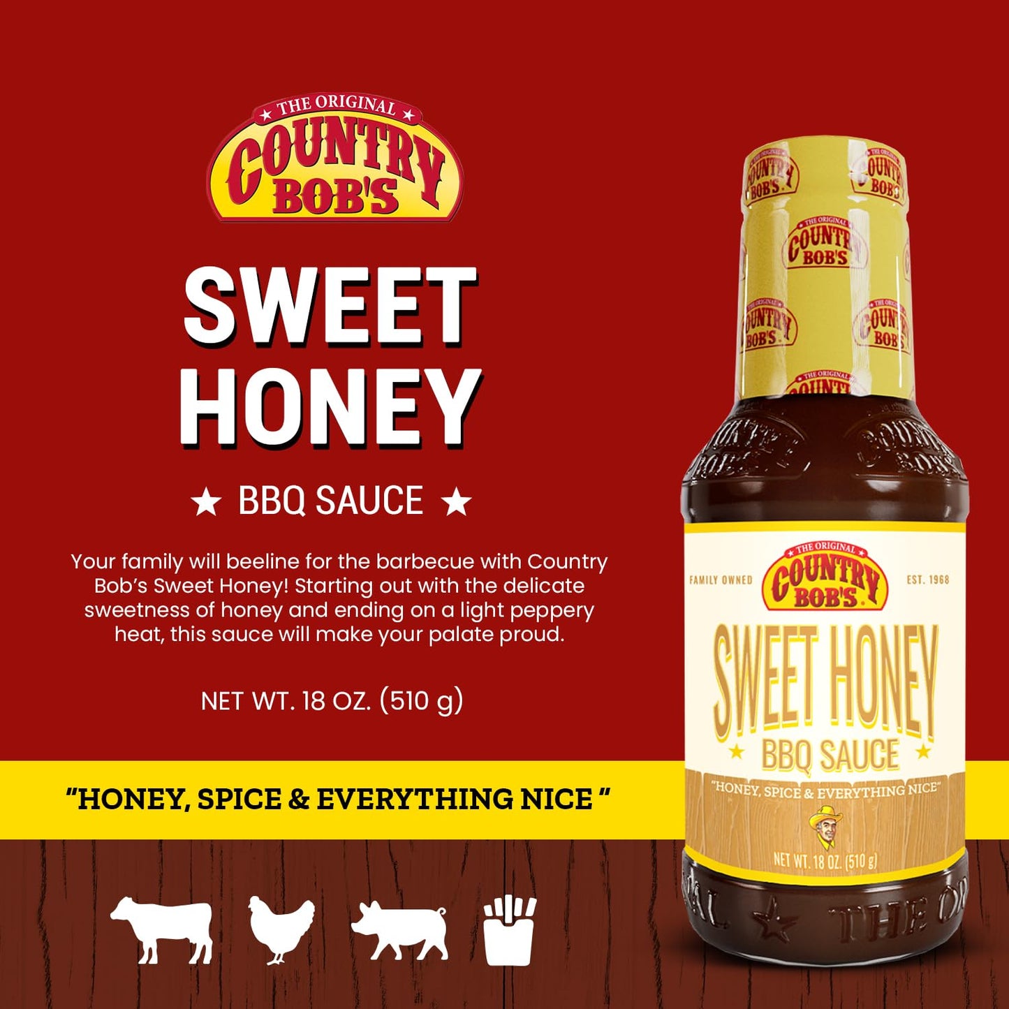 Country Bob's - Sweet Honey Barbecue Sauce - 18 oz (Pack of 2)
