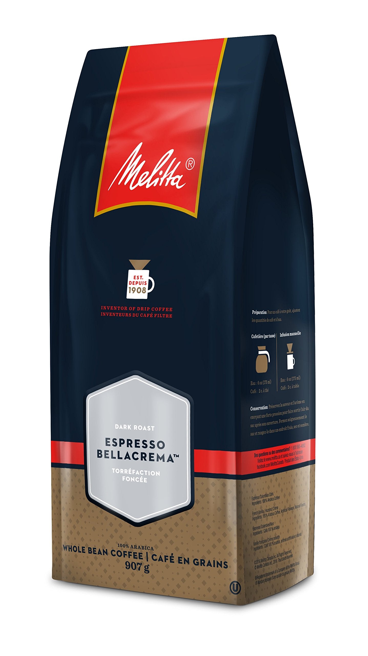 Melitta Espresso, BellaCrema, Dark Roast, Whole Coffee Beans, 2 Pound Bag