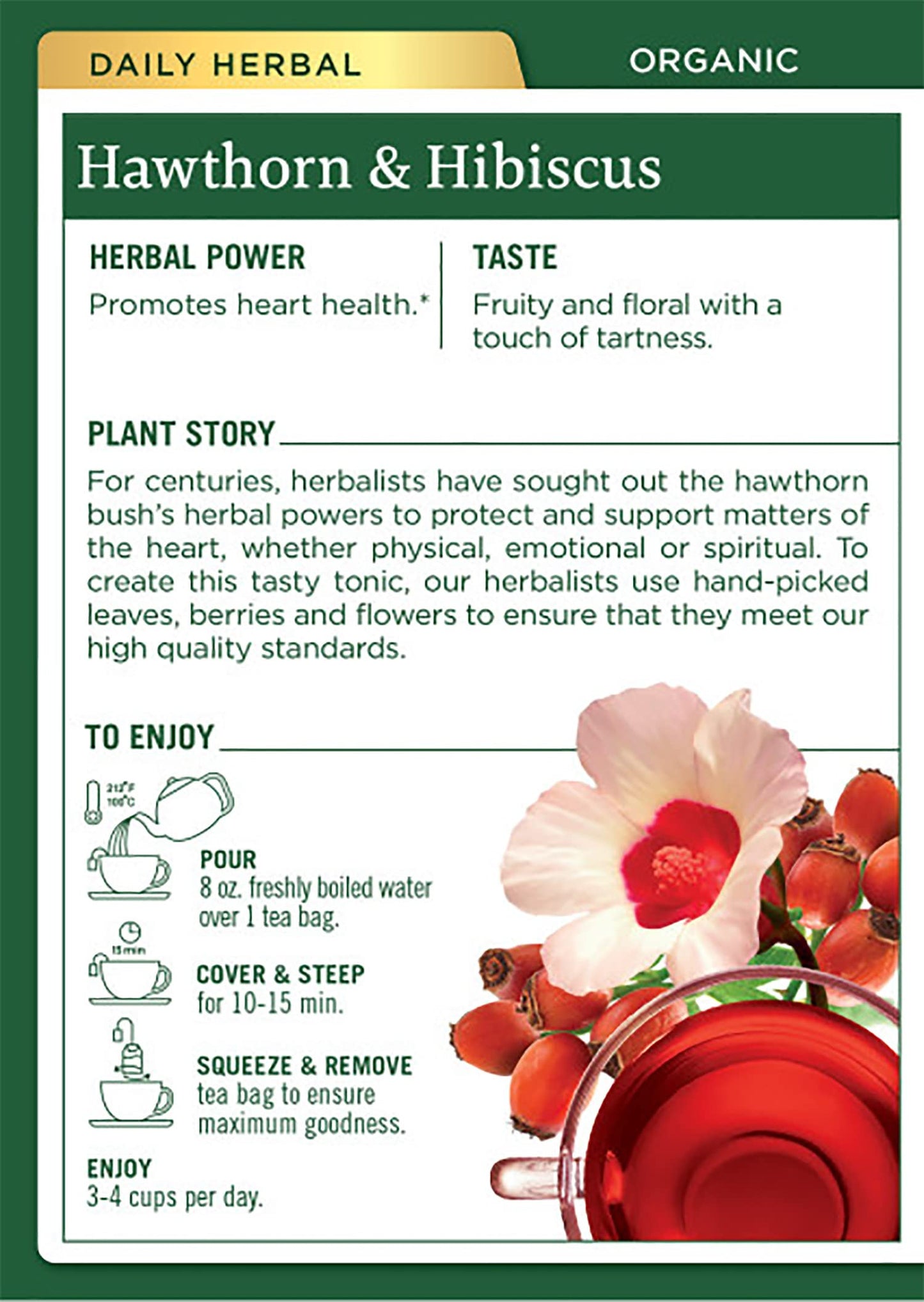 Traditional Medicinals Tea, Organic Hawthorn & Hibiscus, Promotes Heart Health, 16 Tea Bags (1 Pack)